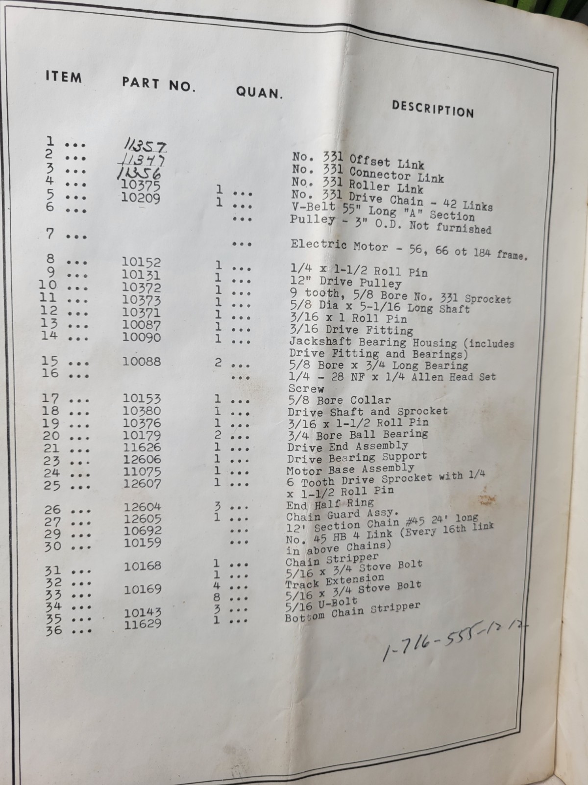Bale Conveyor Model E-50 Operators Manual Set Up And Parts Lakeside Vintage