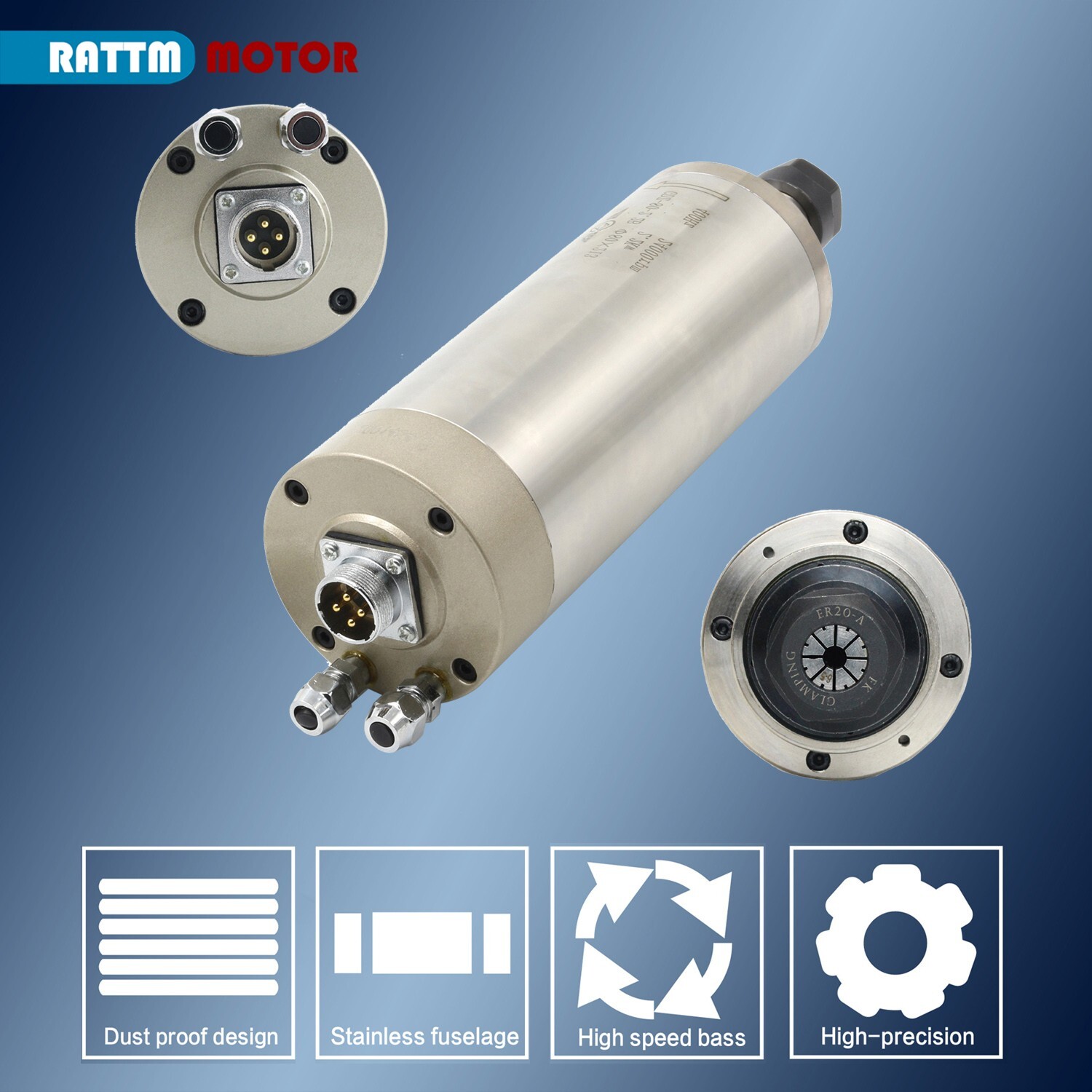 US SHIP】CNC Spindle 2.2KW 220V Water Cooled Spindle Motor ER20 24000RPM 80mm