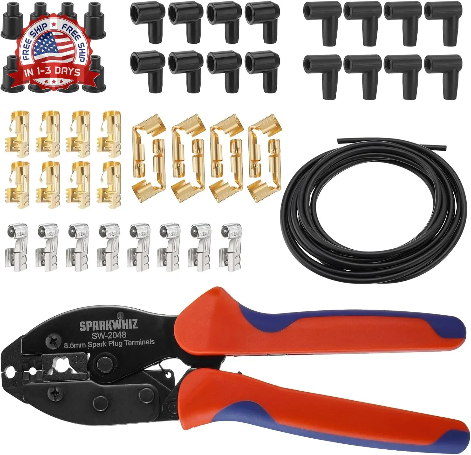 Ratchet Spark Plug Wire Crimping Tool Kit, 180 Degree/90 Degree/Straight Spark P