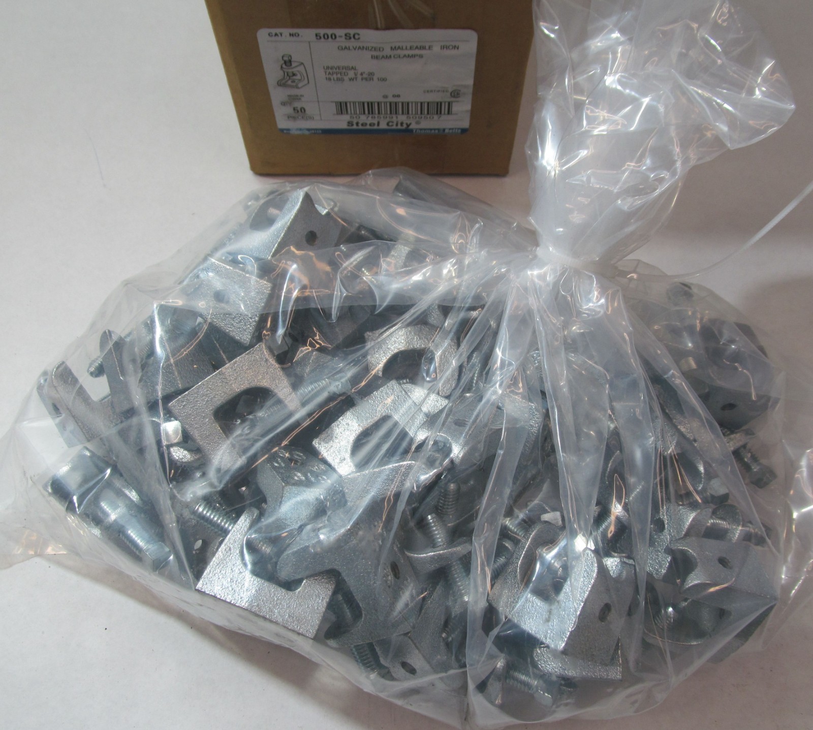 50-PACK THOMAS & BETTS STEEL CITY 500-SC UNIVERSAL BEAM CLAMPS TAPPED 1/4″-20