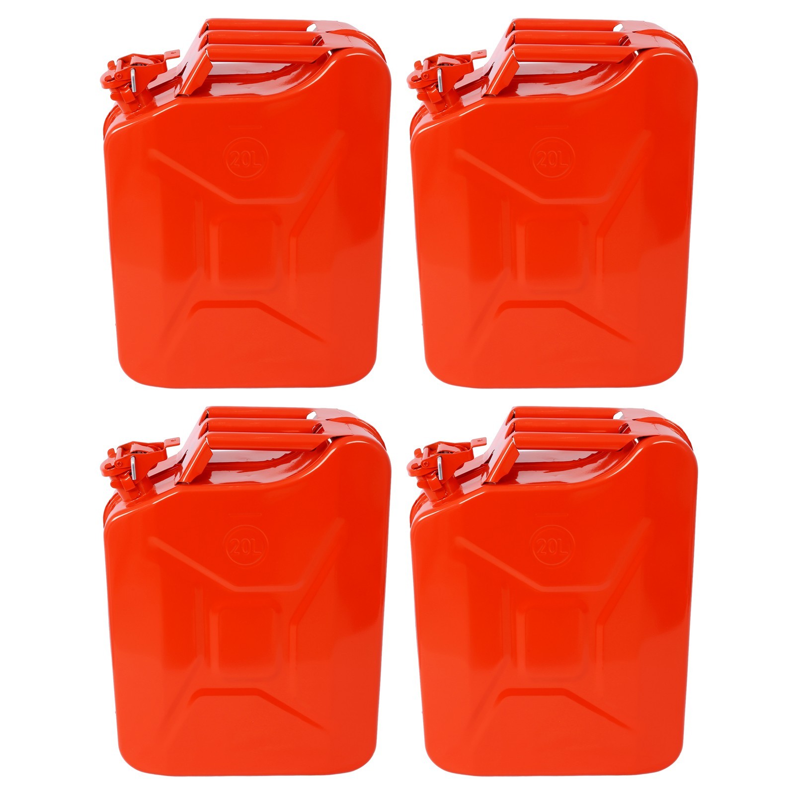 Portable 20L 5Gal Steel Jerry Can Set, Flexible Spout, Red, 4pcs