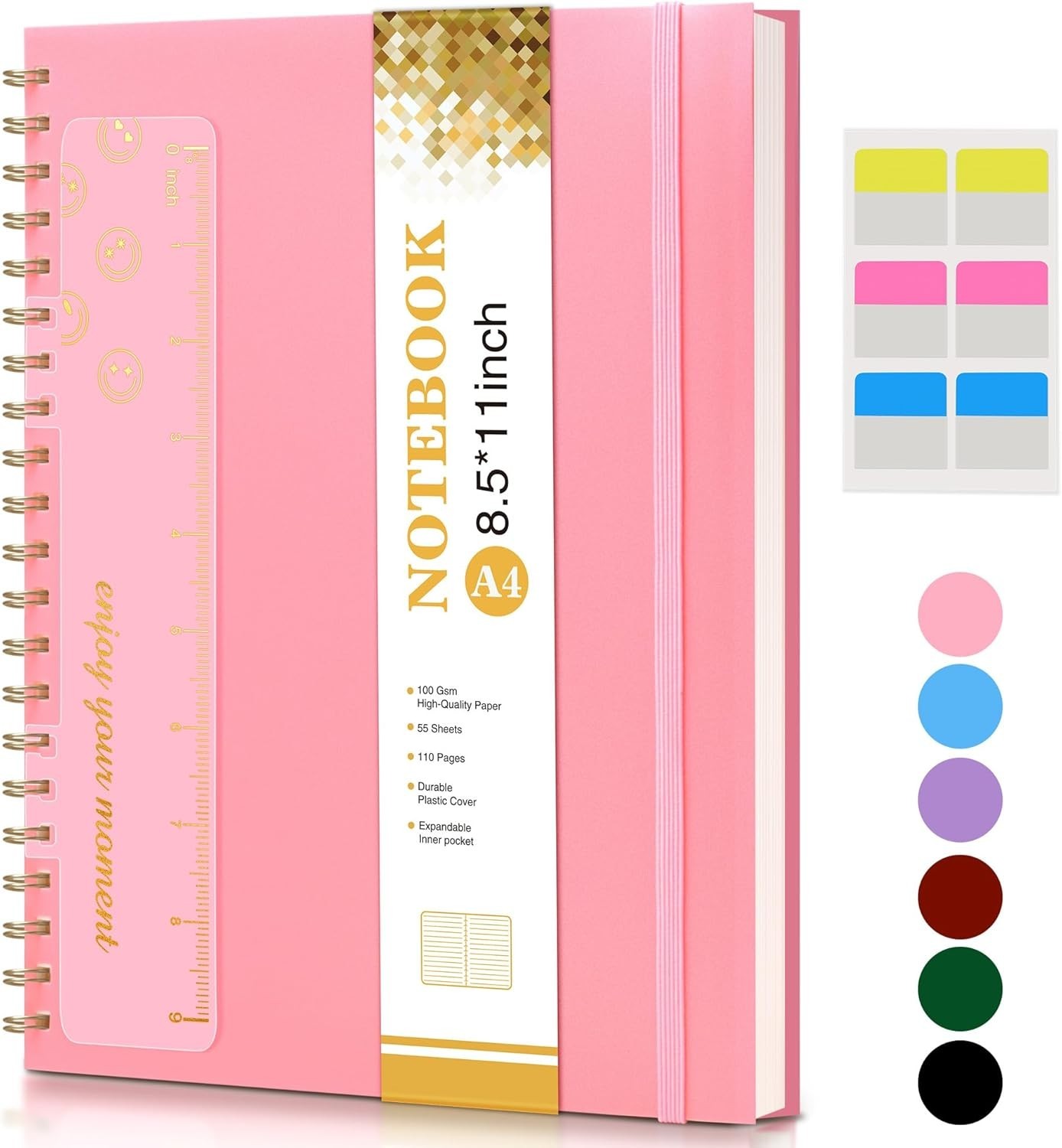 Spiral Notebook Journal 8.5” X 11”, A4 Large Pink Notebooks for Women Men, Colle