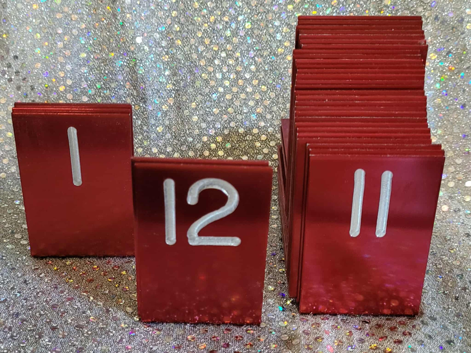 Table DISPLAY NUMBERS 1-12 Stainless Steel ~ Stand up Style 2.5″x1.5″ ~ Engraved