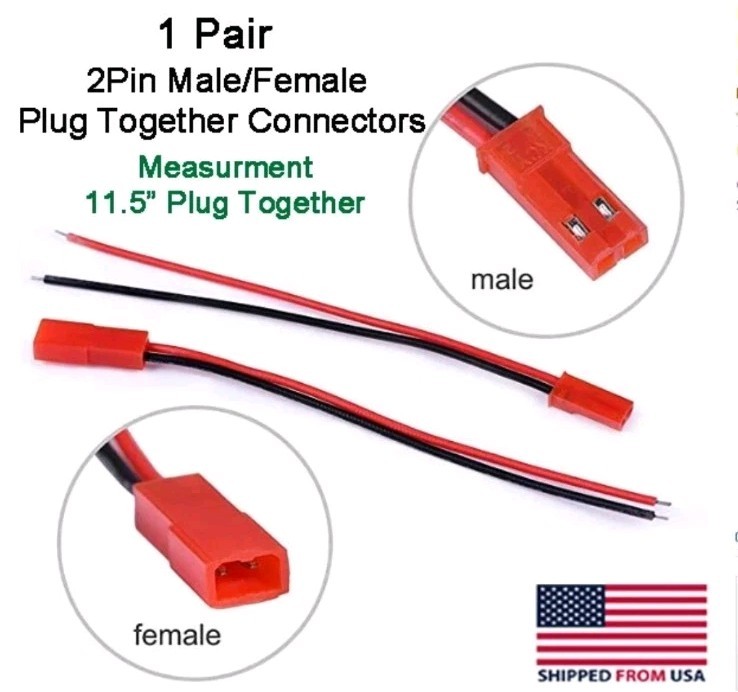 JST 2Pin Connector Male/Female Plug Cable 11.5″ Leads RC Lip Battery,LED Lights