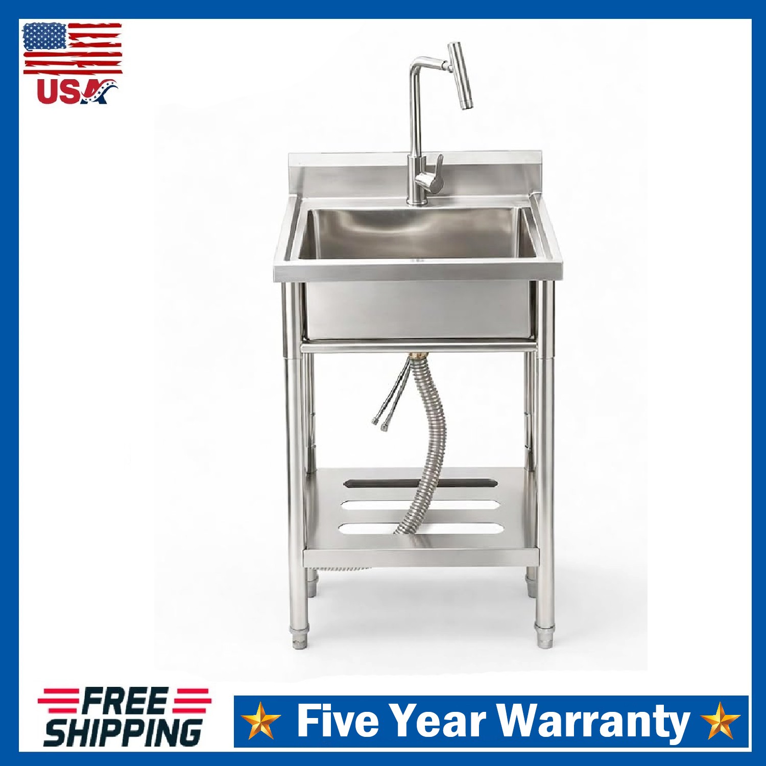 Stainless Steel Utility Sink with Faucet, Freestanding Commercial Laundry Sink
