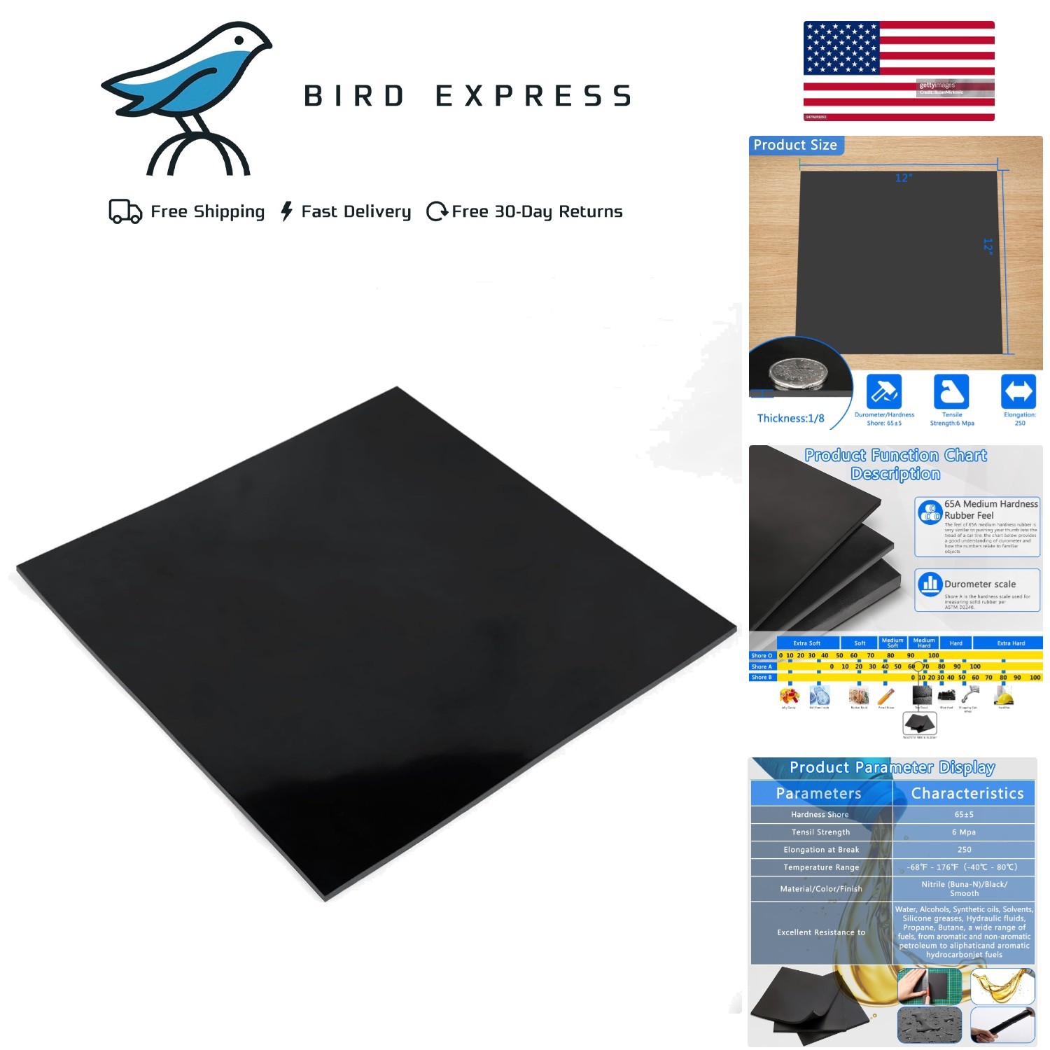 Nitrile Rubber Sheet 1/8 inch thick x12x12in fuel oil resistant gasket material