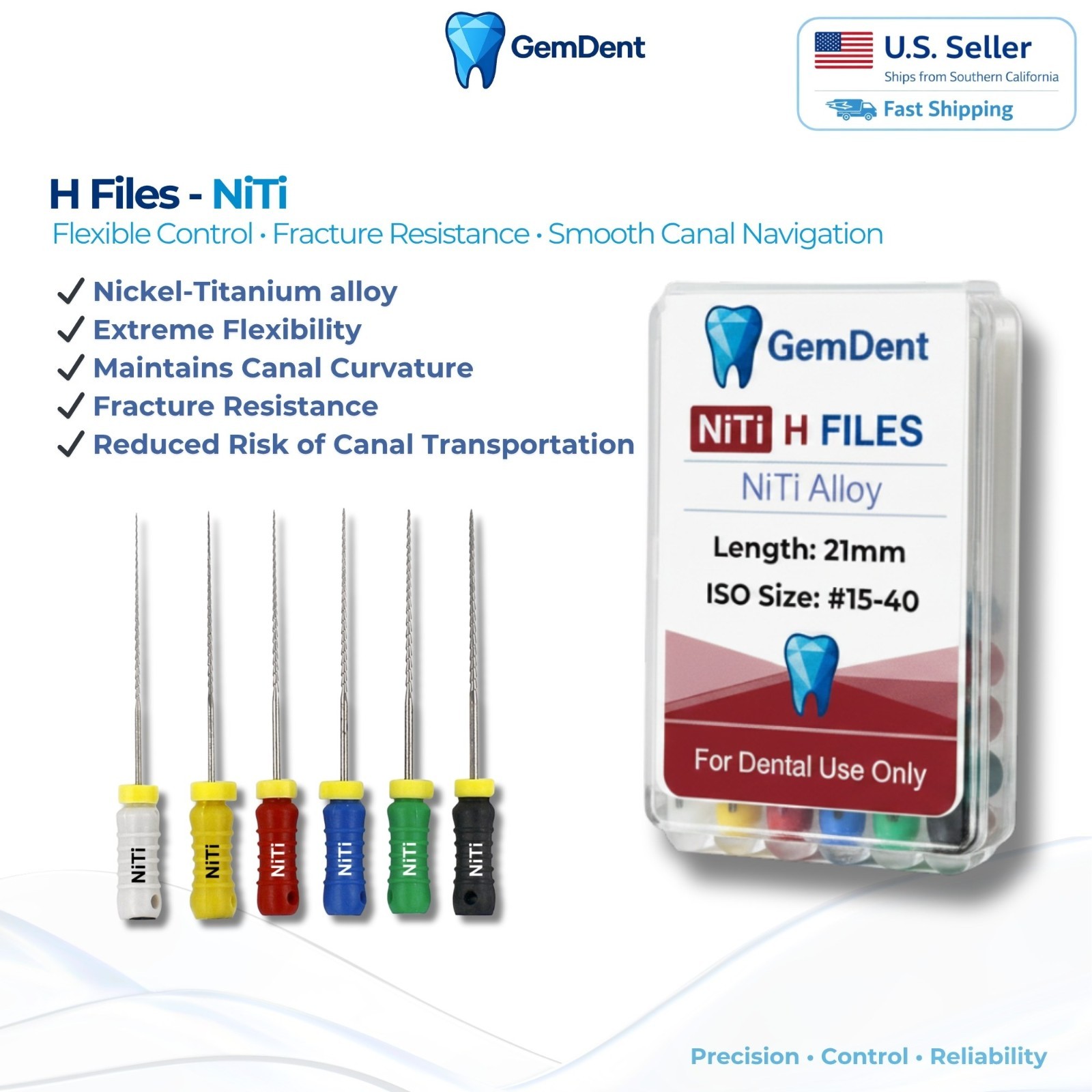 GemDent NiTi H Files Hedstrom Flexible Endo Root Canal Hand Files 21/25mm #15-40