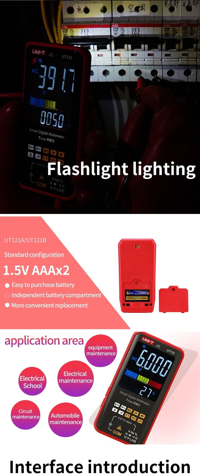 UNI-T UT122 Smart TRMS Multimeter NCV LIVE Dual Display Voltage Tester