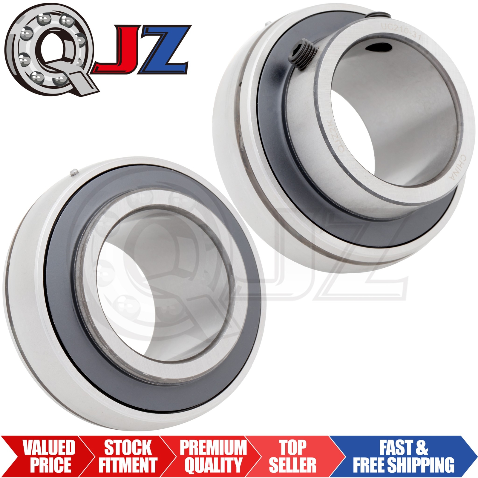 [Qty.2] UC210-31 Insert Bearing w/ Set-Screw Locking [1-15/16” Bore x 3.543″ OD]