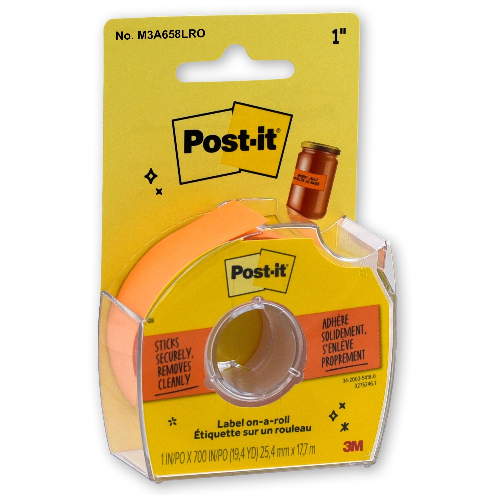 Post-it Label on-a-roll 658LRO, Vital Orange, 1″ x 700″ Removable Labeling Tape