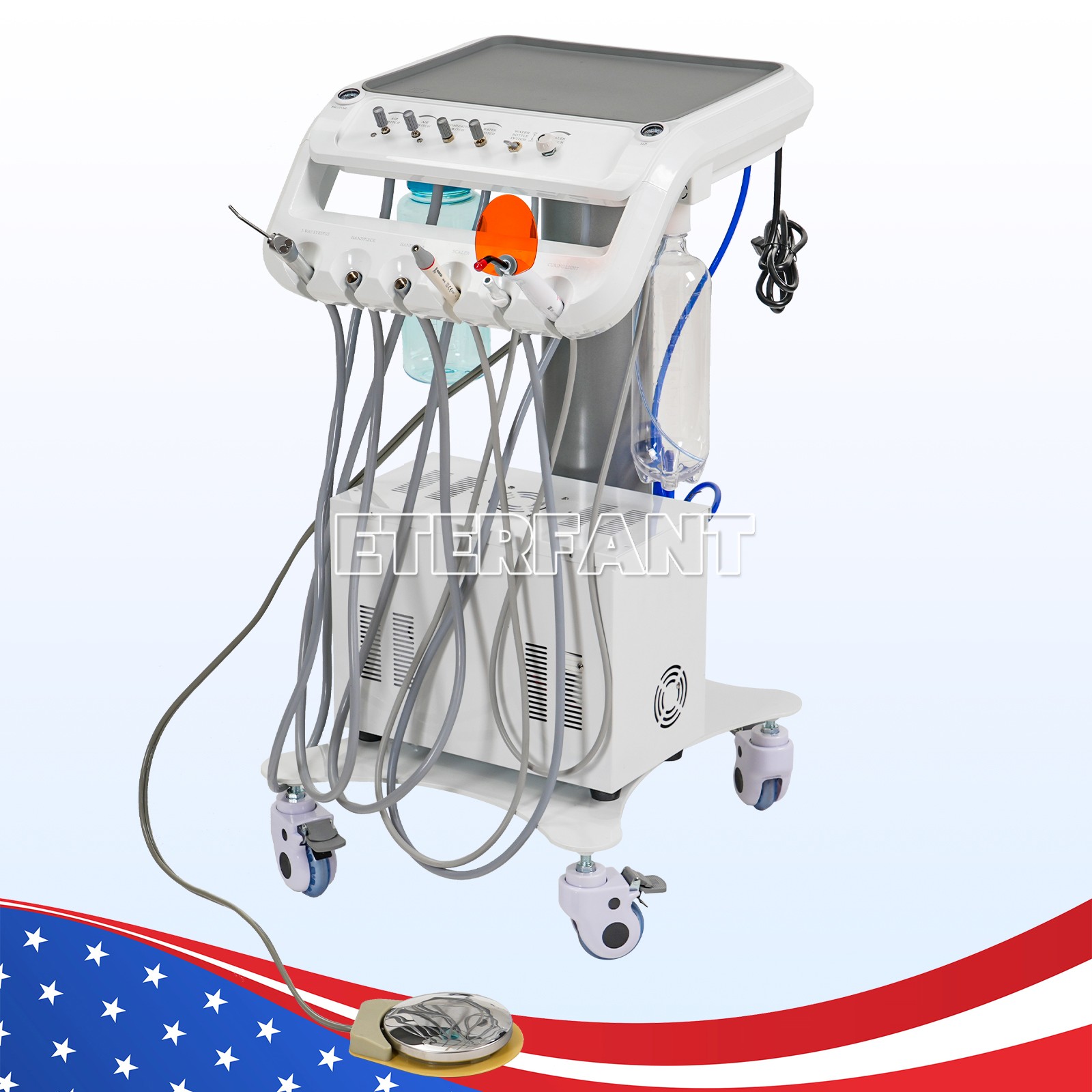 B050 Portable Mobile Dental Delivery Unit System 4 Holes+Air Compressor+Suction