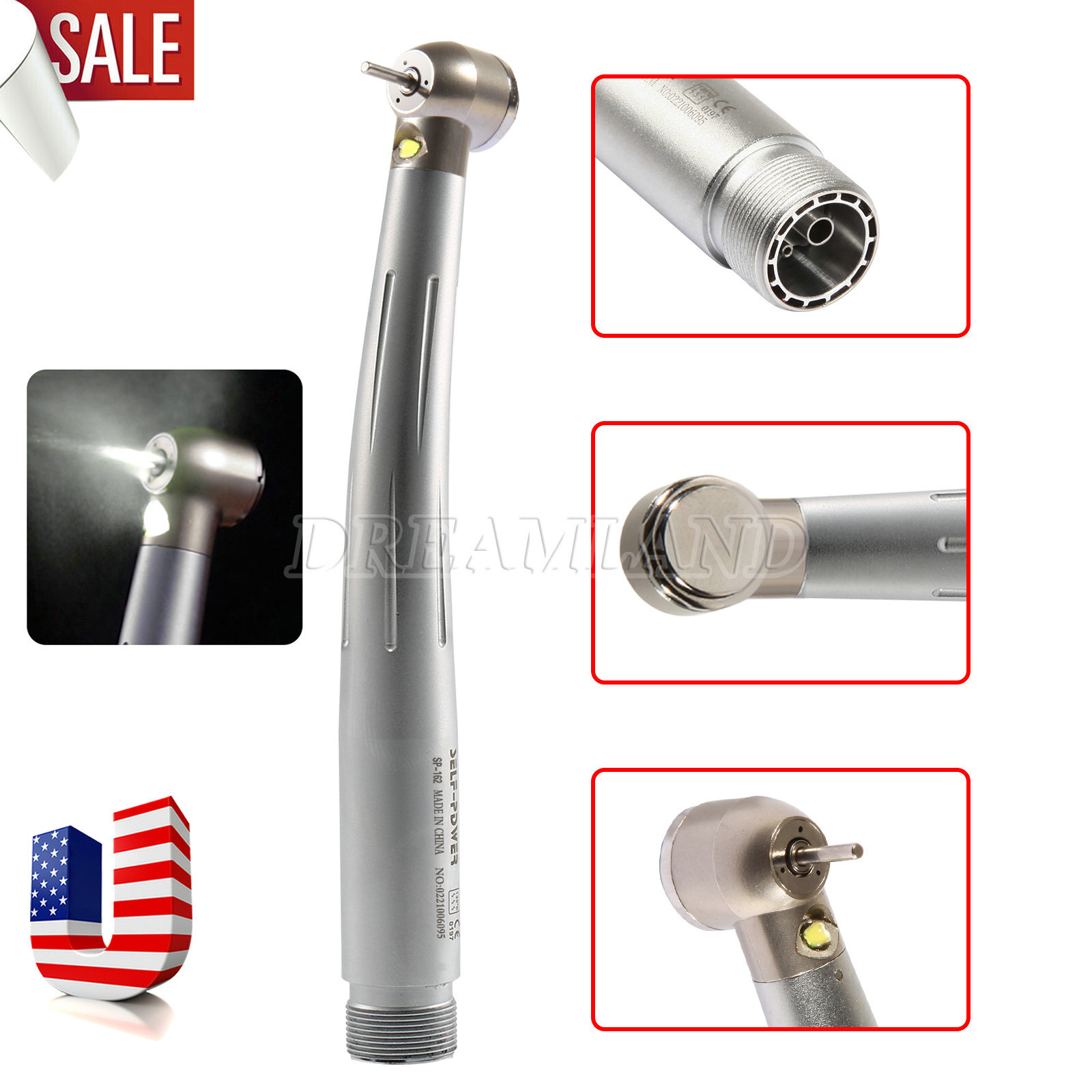 Dental High Speed LED Handpiece Standard Head Push E-Type 2/4Hole *US Stock*