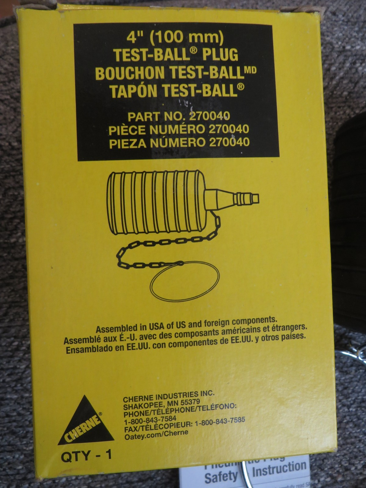 CHERNE Industries 4″ Test-Ball Plug (100mm) Pneumatic, Part No. 270040