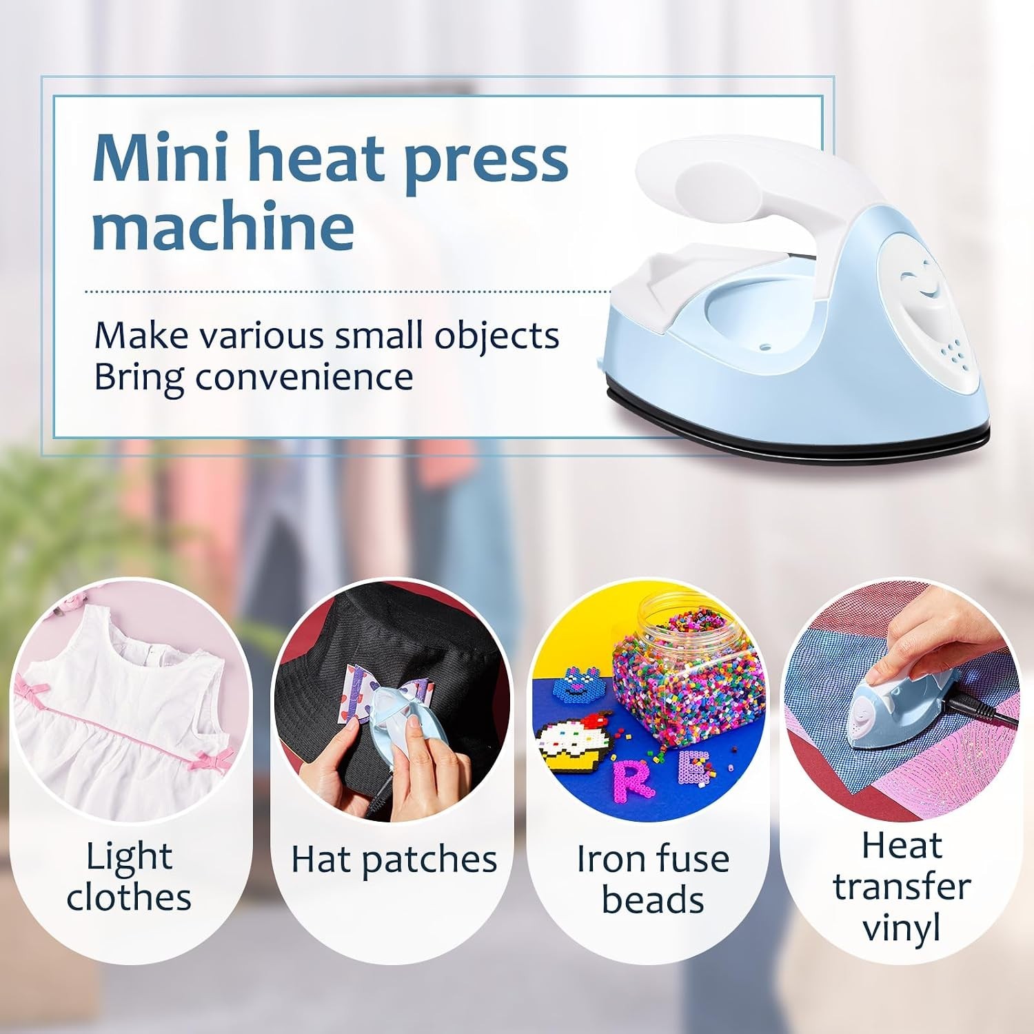 Light Blue Mini Craft Iron with Charging Base: Perfect for DIY Heat Transfers