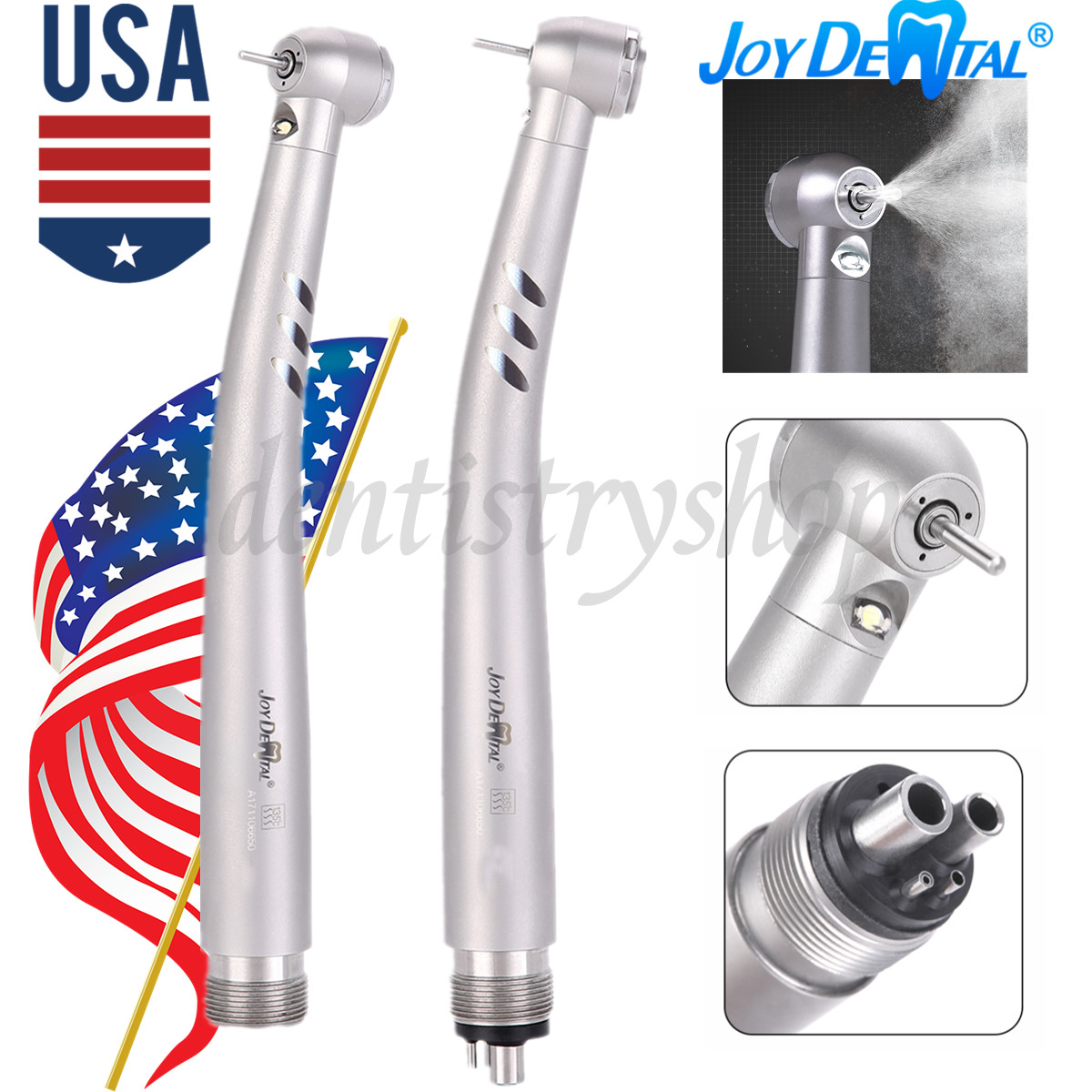 Dental LED E-Generator Fiber Optic High Speed Handpiece 3 Spray 4Holes / 2Holes