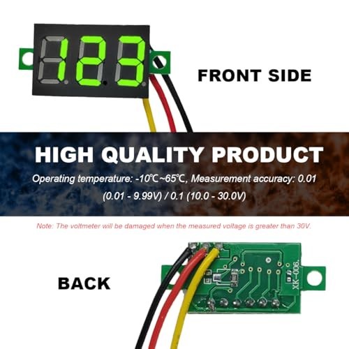 5 PCS Mini Digital Voltage Meter, DC 0~30V Three-Wire Digital Voltmeter Gauge Te