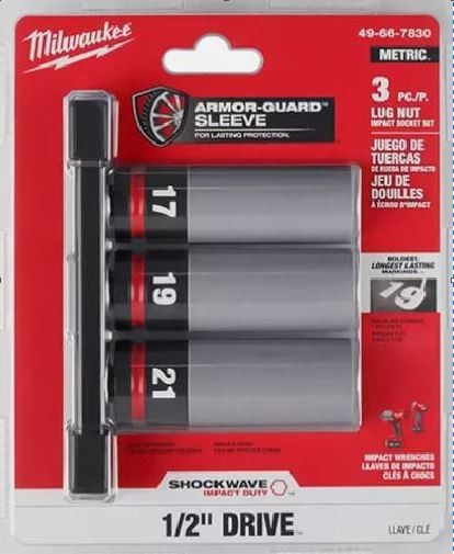 Milwaukee 1/2″ Metric Lug Nut Socket Set 3 PC Impact Duty SHOCKWAVE 49-66-7830
