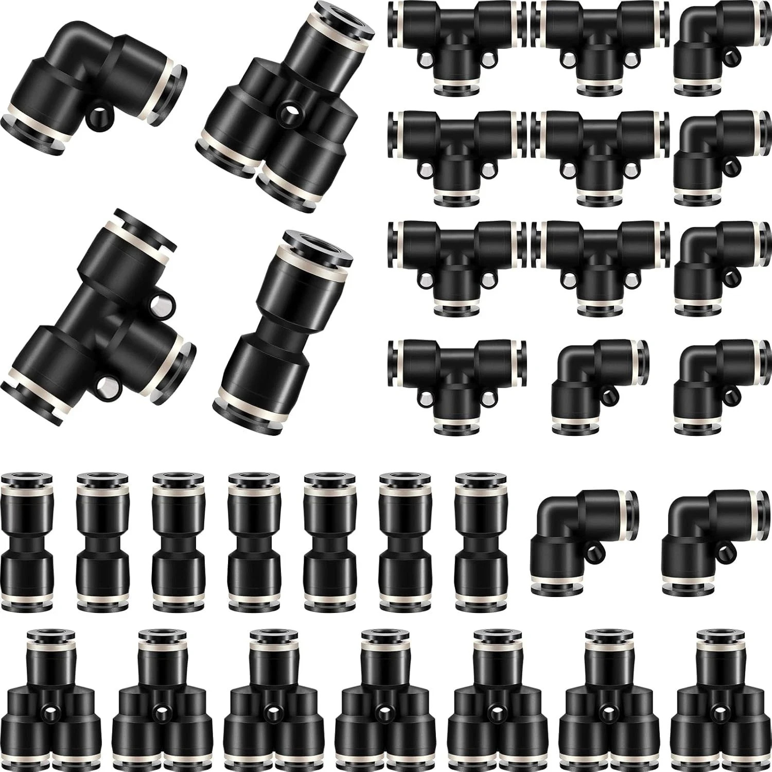 3/8 Inch Od Push To Connect Fittings Kit Quick Release Pneumatic Air Line 28 Pcs