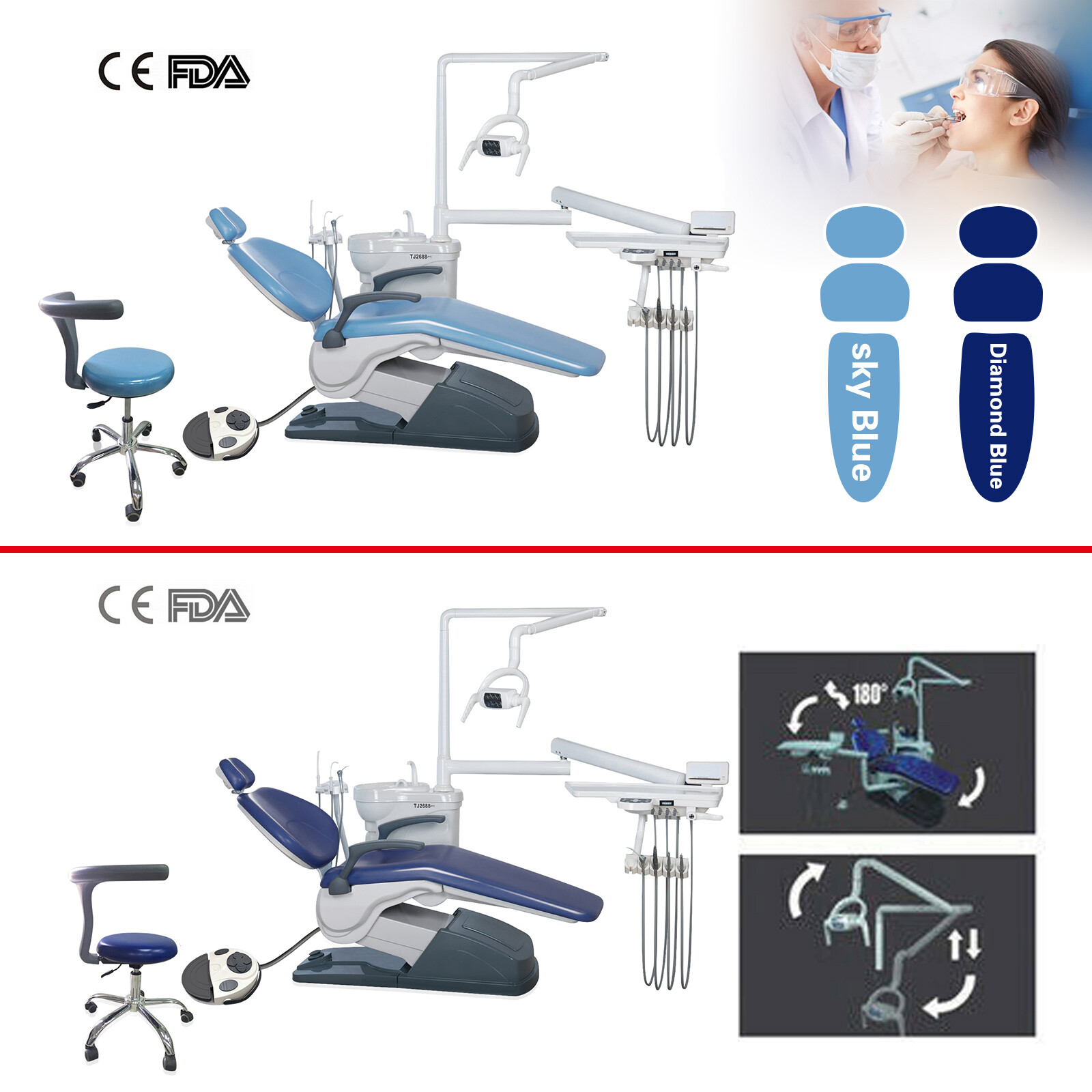 Dental Chair Unit PU Leather Computer Controlled DC Motor + Stool Kit + DDS