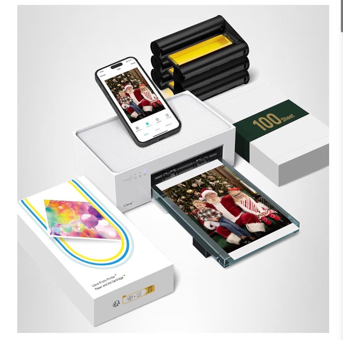 M100 4×6» Photo Printer, Phone Printer 100 Sheets & 3 Cartridges, Full-Color Ph