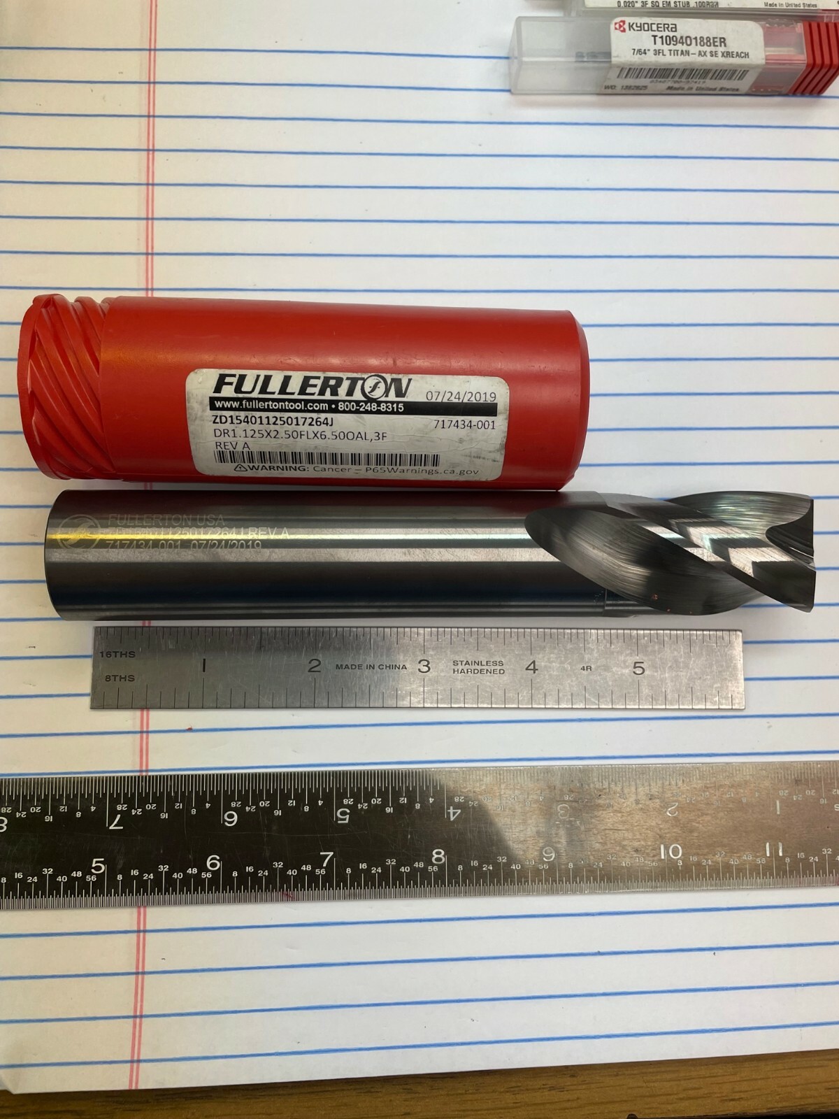 FULLERTON CARBIDE DRILL, 1.125″ DIA X 2.500″ LOC X 6.500″ OAL 3 FLUTE