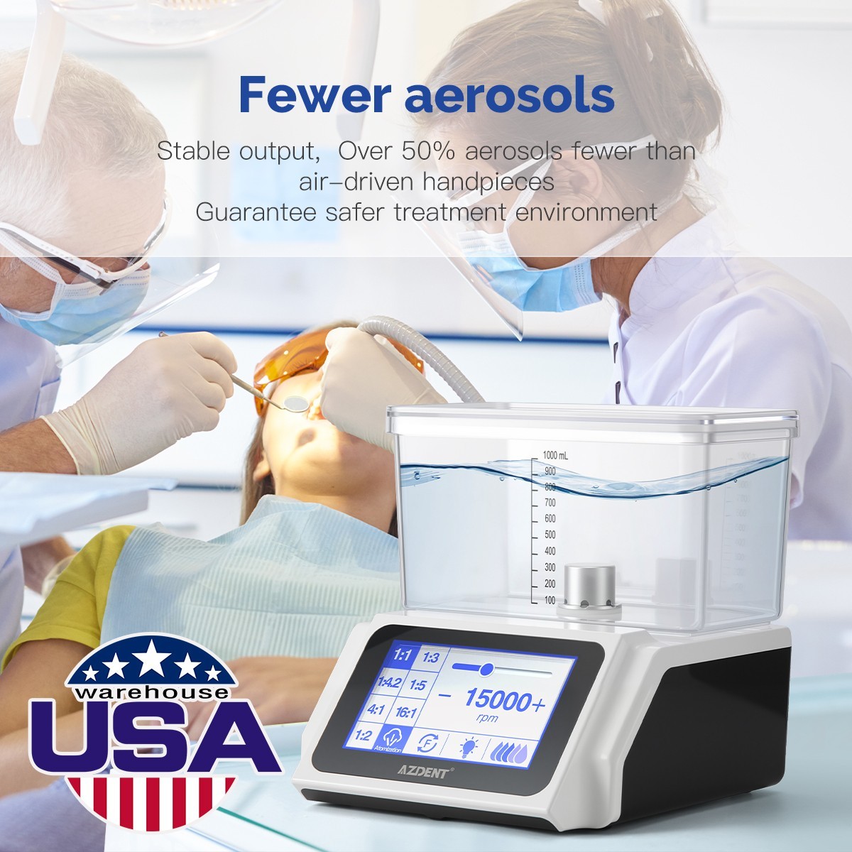 AZDENT Dental Brushless LED Electric Micro Motor w/Water/1:5 Increaing Handpiece
