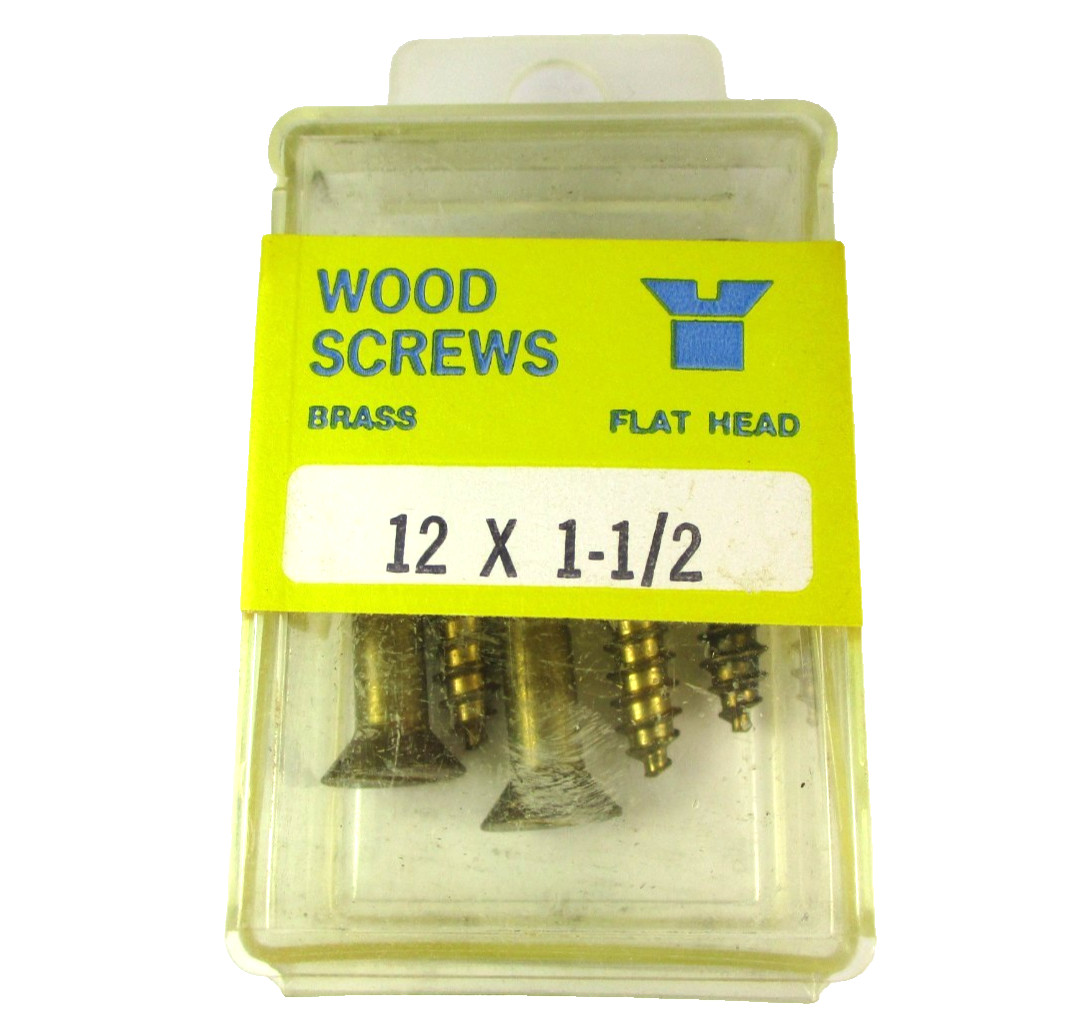 ITT-Vintage Solid Brass Flat Head Slotted Drive Wood Screws #12 x 1.5 in, 4-Pack