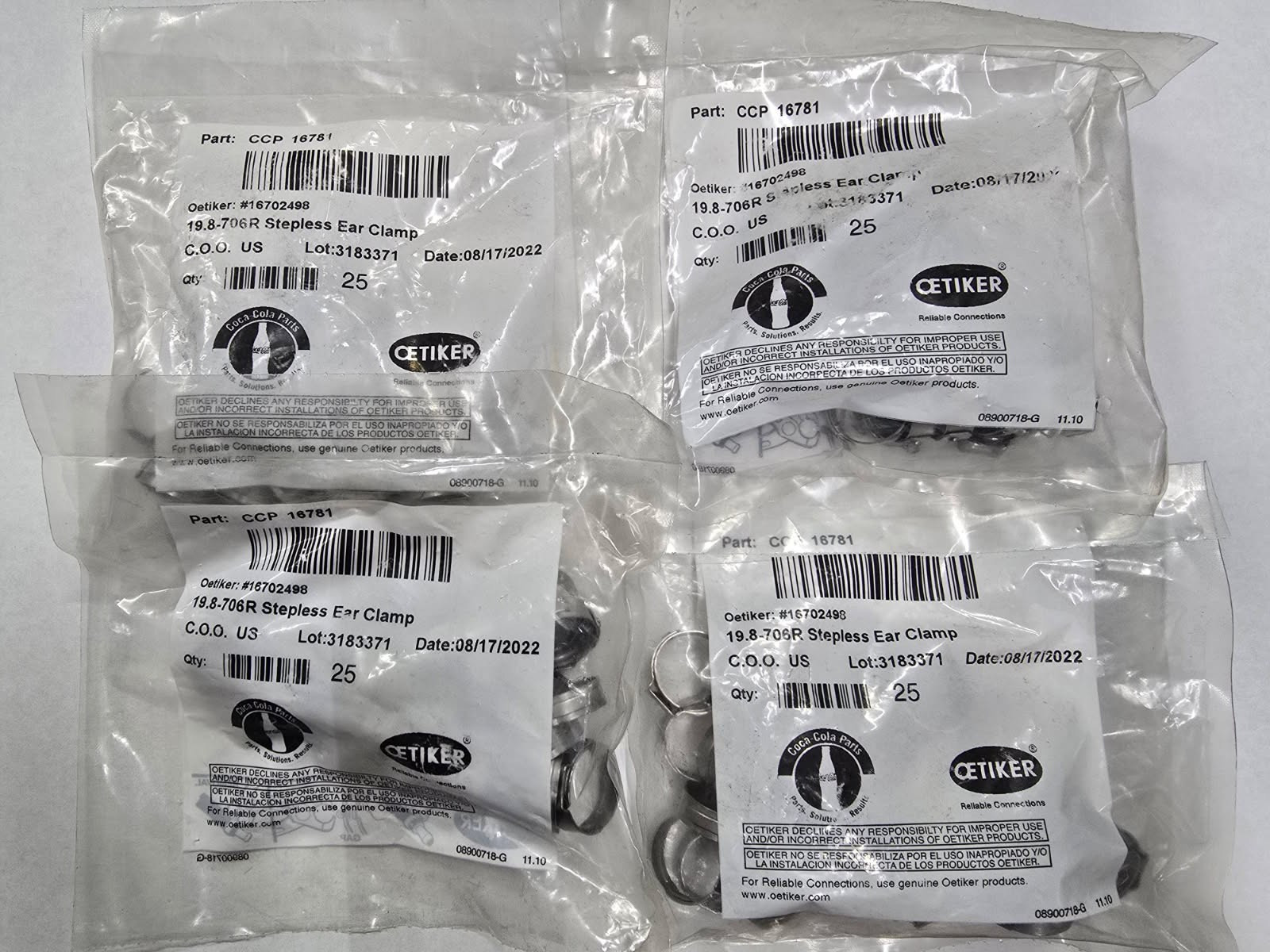 Pack of 100 Oetiker 19.8-706R Stepless Ear Clamps 19.8 mm 16702498