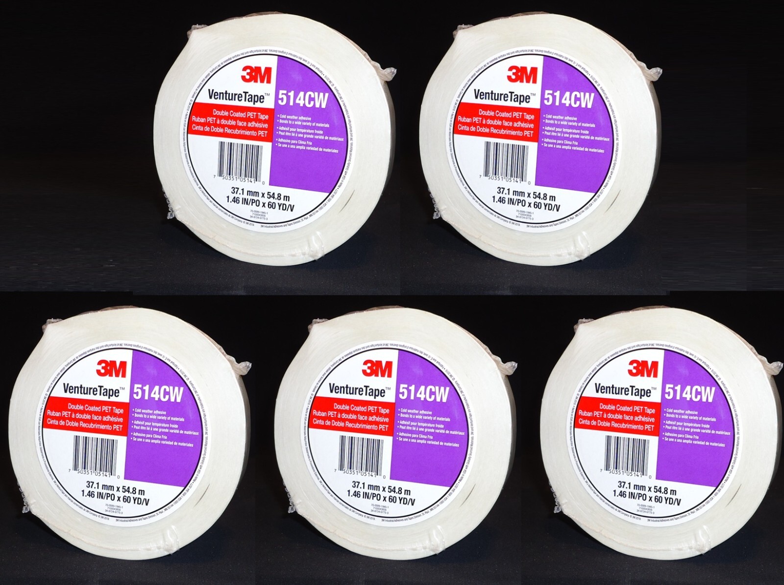 5 Rolls 3M Double Coated PET Venture Tape # 514CW Light Beige (1.46″ x 60 yd)