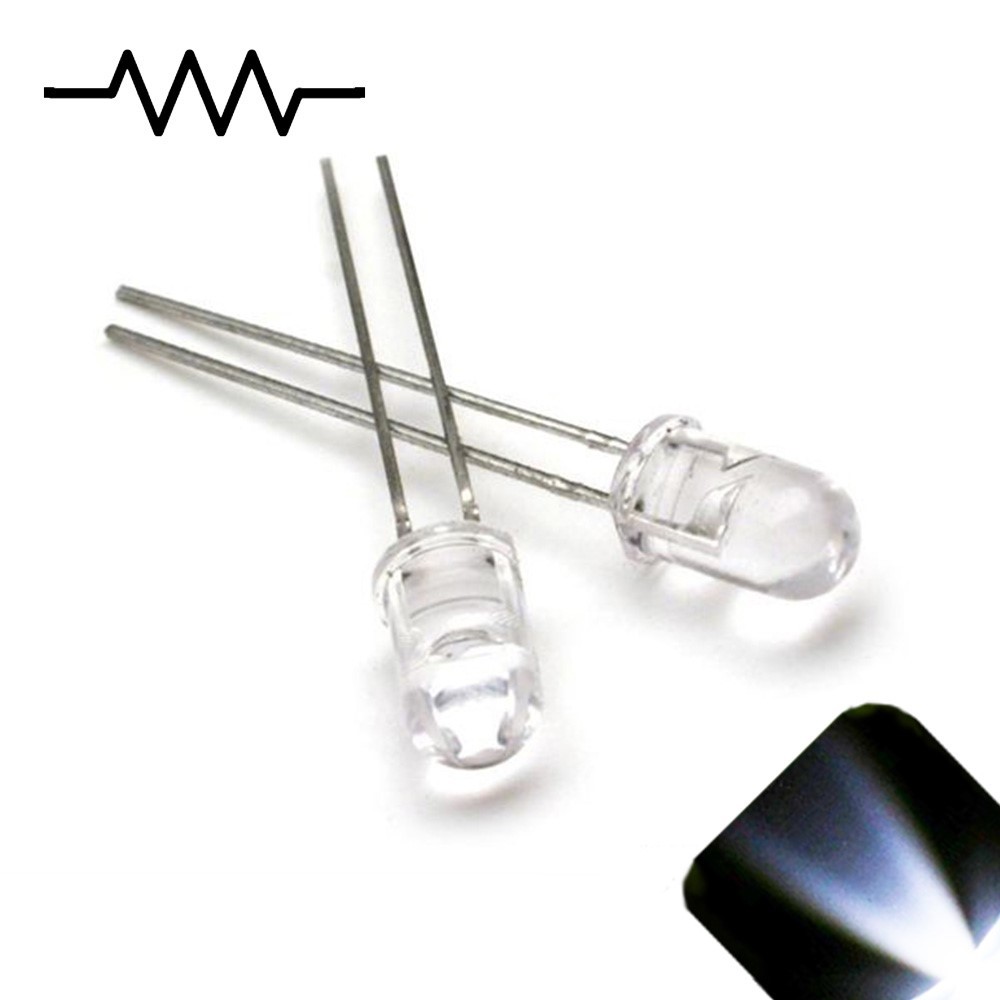 20 x 12v 5mm LED Light Cool White Ultra Bright Internal Resistor 5v-15v 9v 6 no