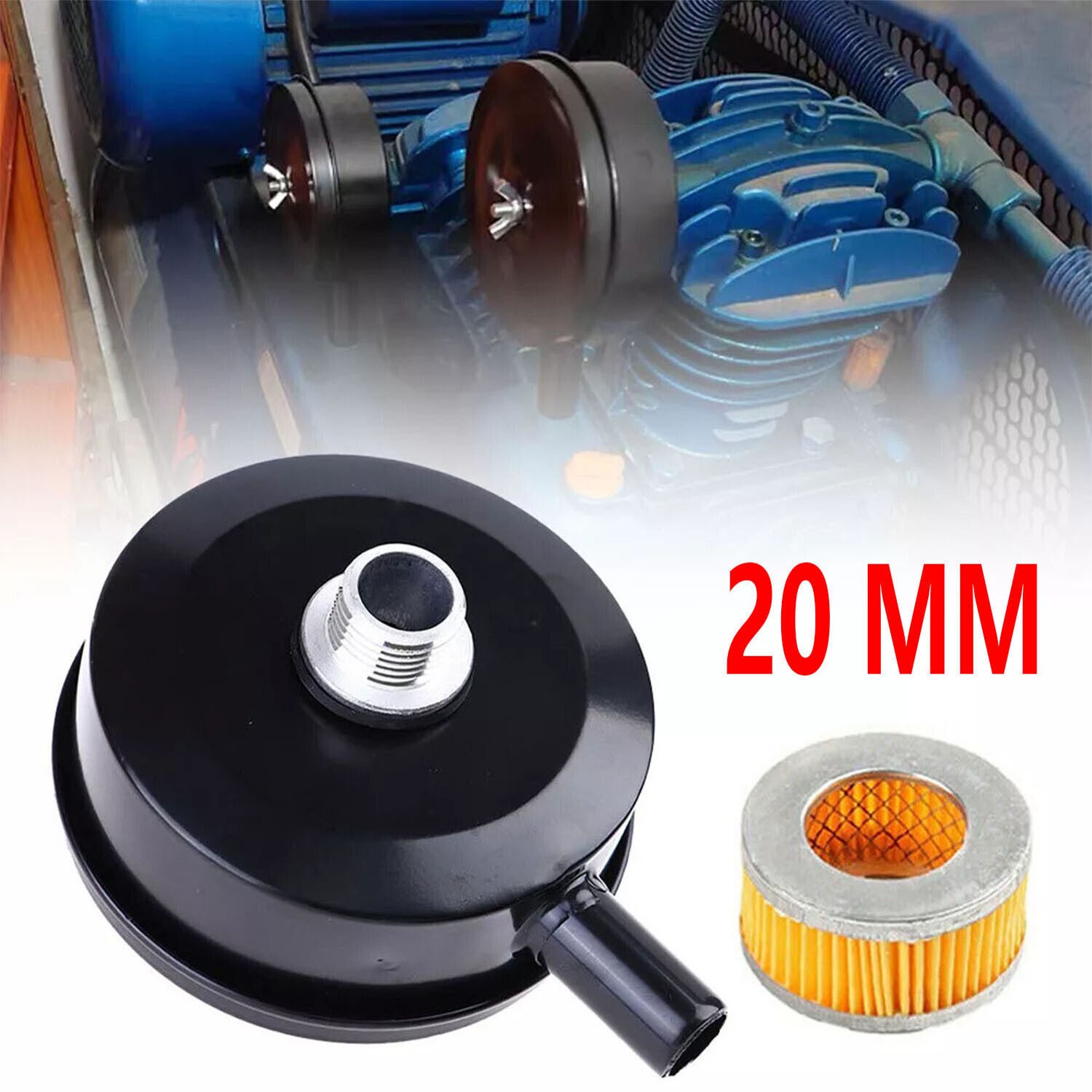 1/2″ 20mm Thread Air Compressor Intake Filter Muffler Silencer Black-Metal New