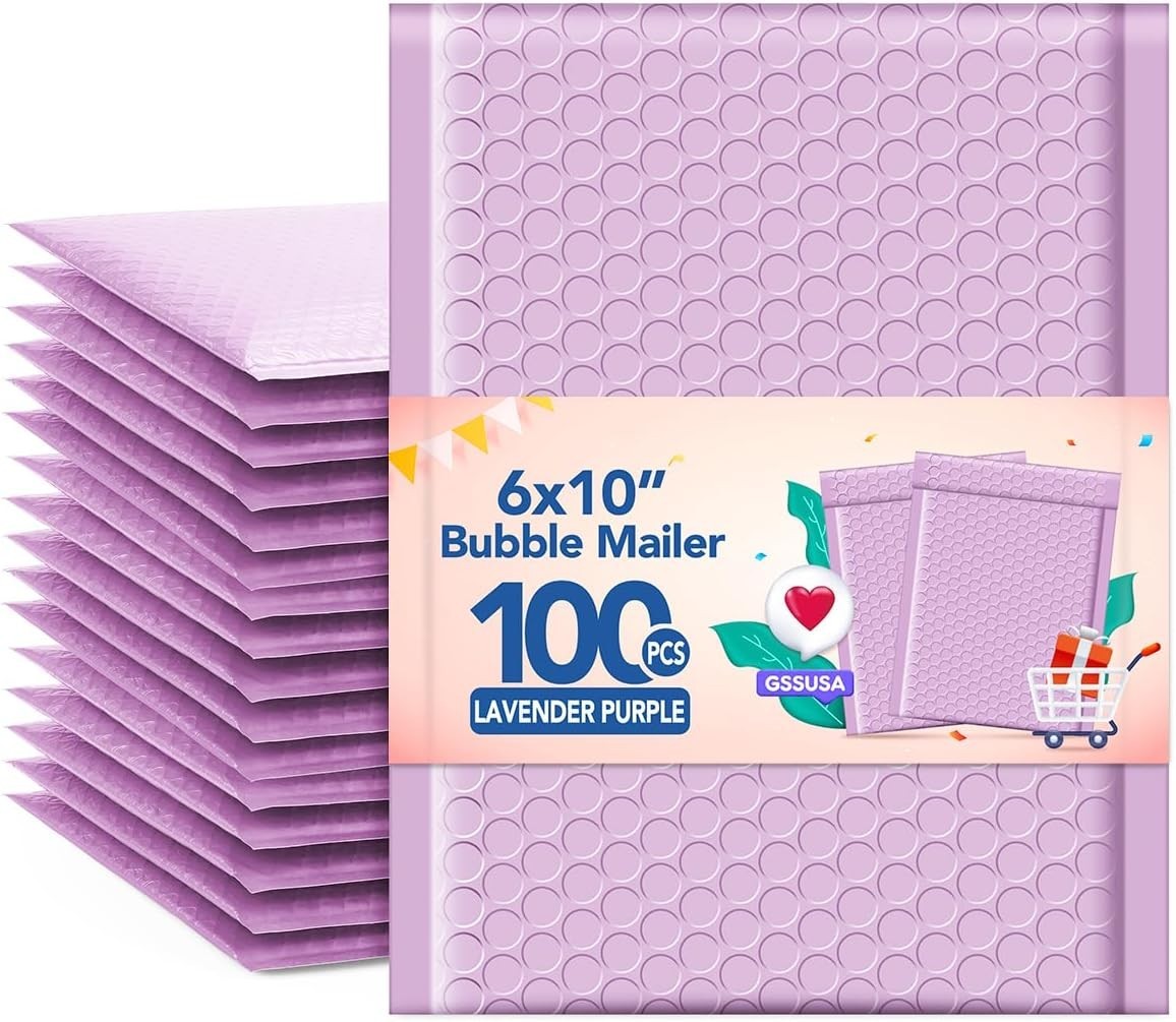 Durable Lavender Bubble Mailers 6×10 Inches – 100 Padded Self-Sealing Envelopes