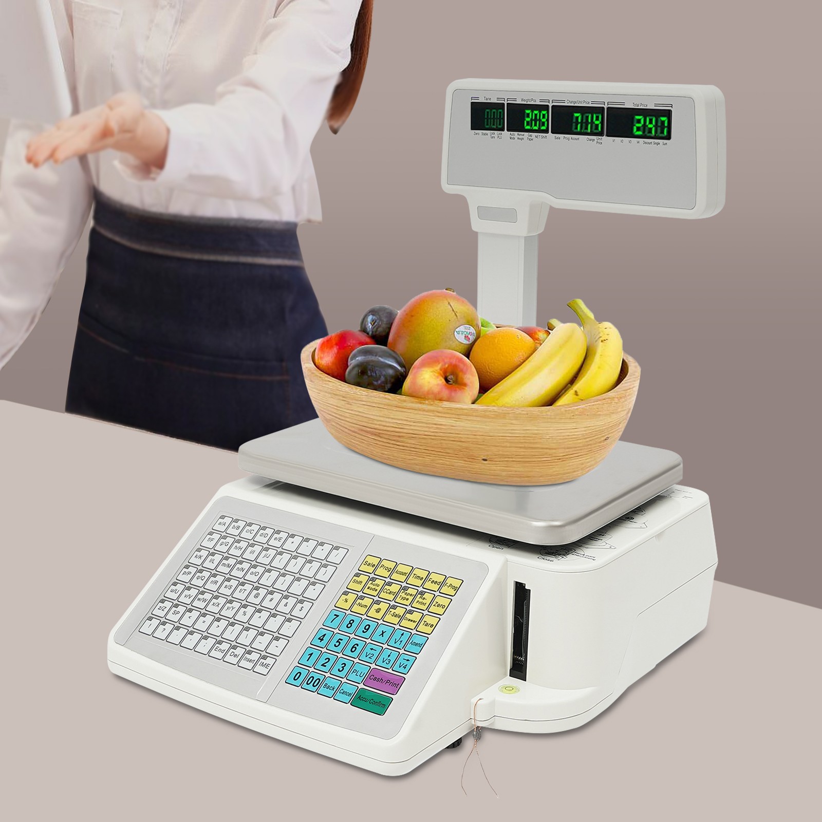 Commercial Label Printing Scale 30kg Capacity with Barcode Scanner Port