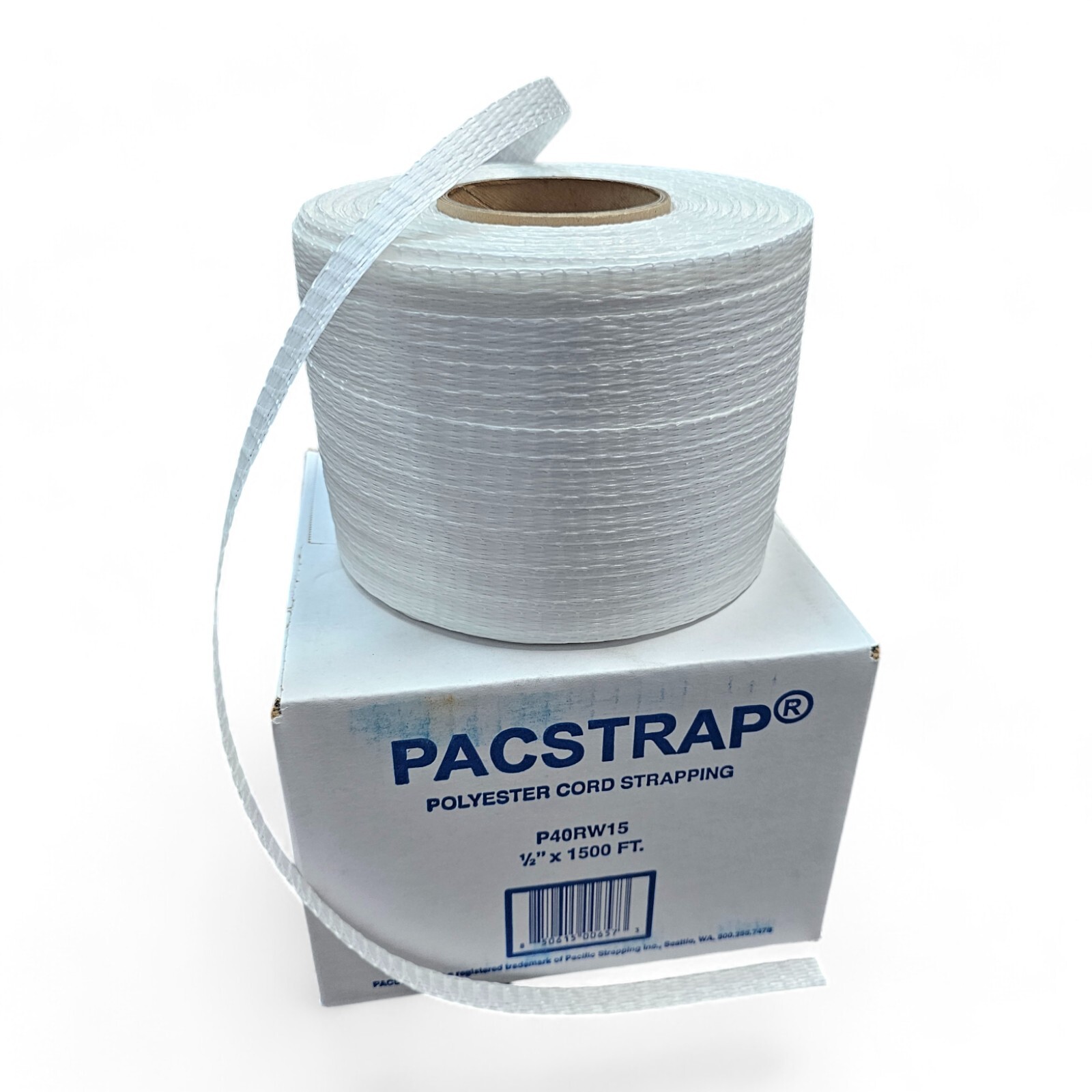1/2″x 1500 ft. x 650 Lb Break Woven Polyester Cord Strapping (White)