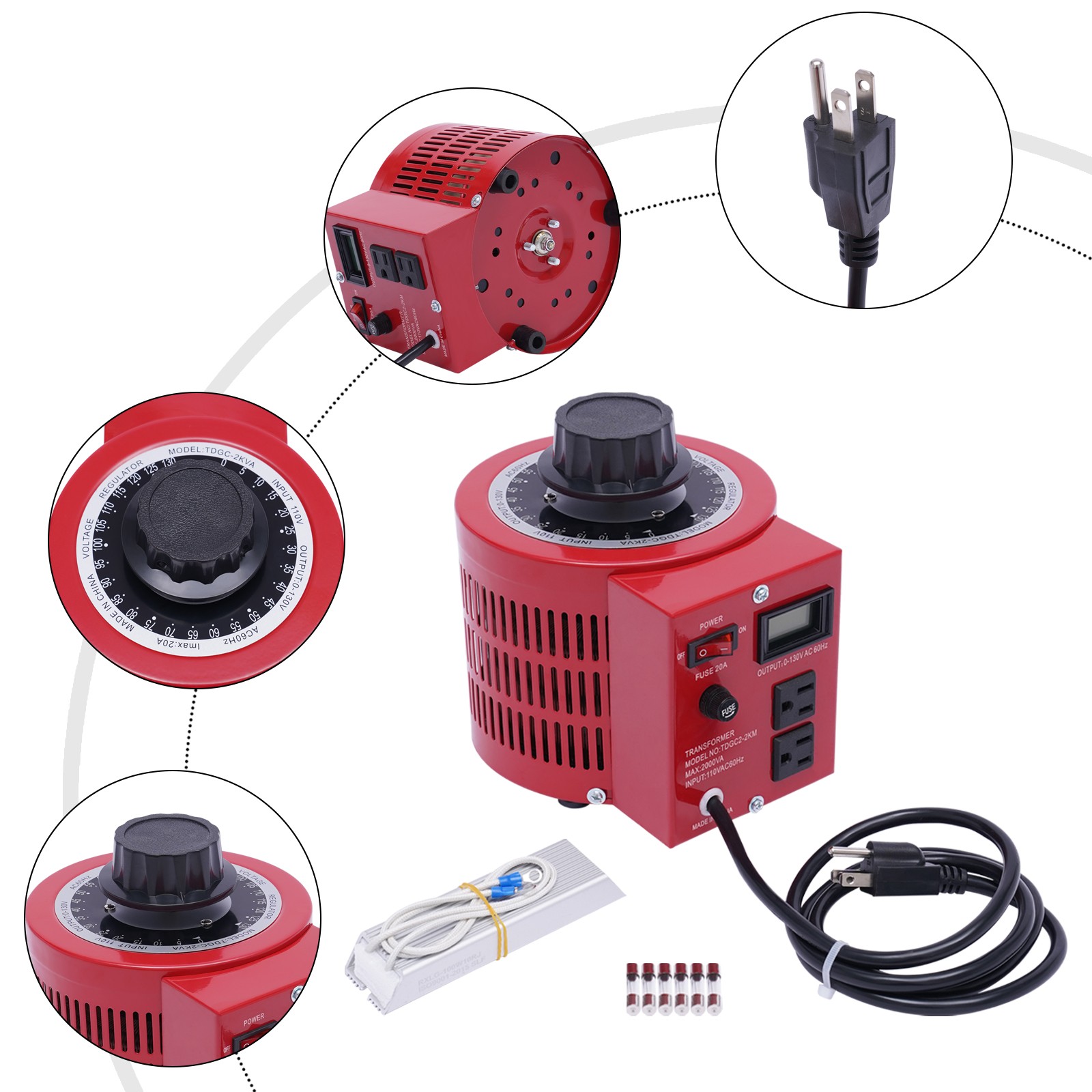 20Amp Variac Transformer Variable 0-130V AC Voltage Regulator Metered 2000VA Red