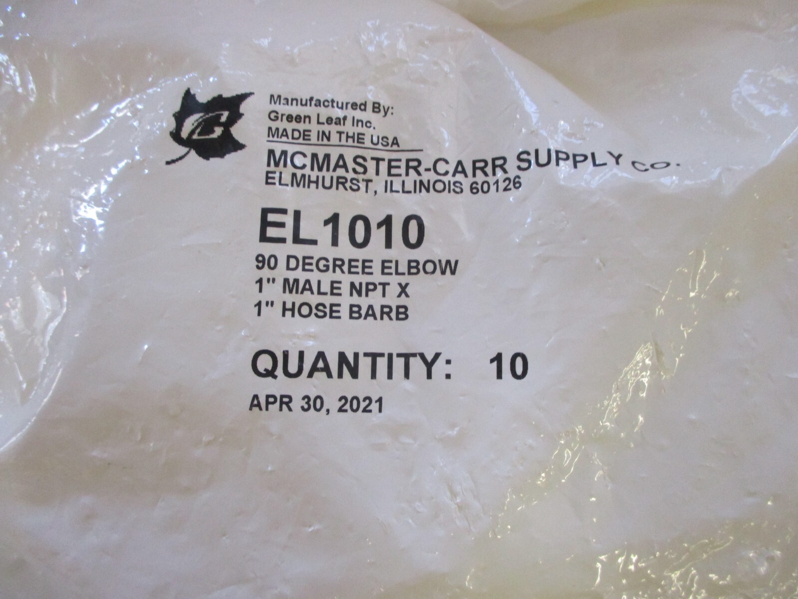 NEW Green Leaf EL1010 90 Degree Elbow EL1010 Qty 10