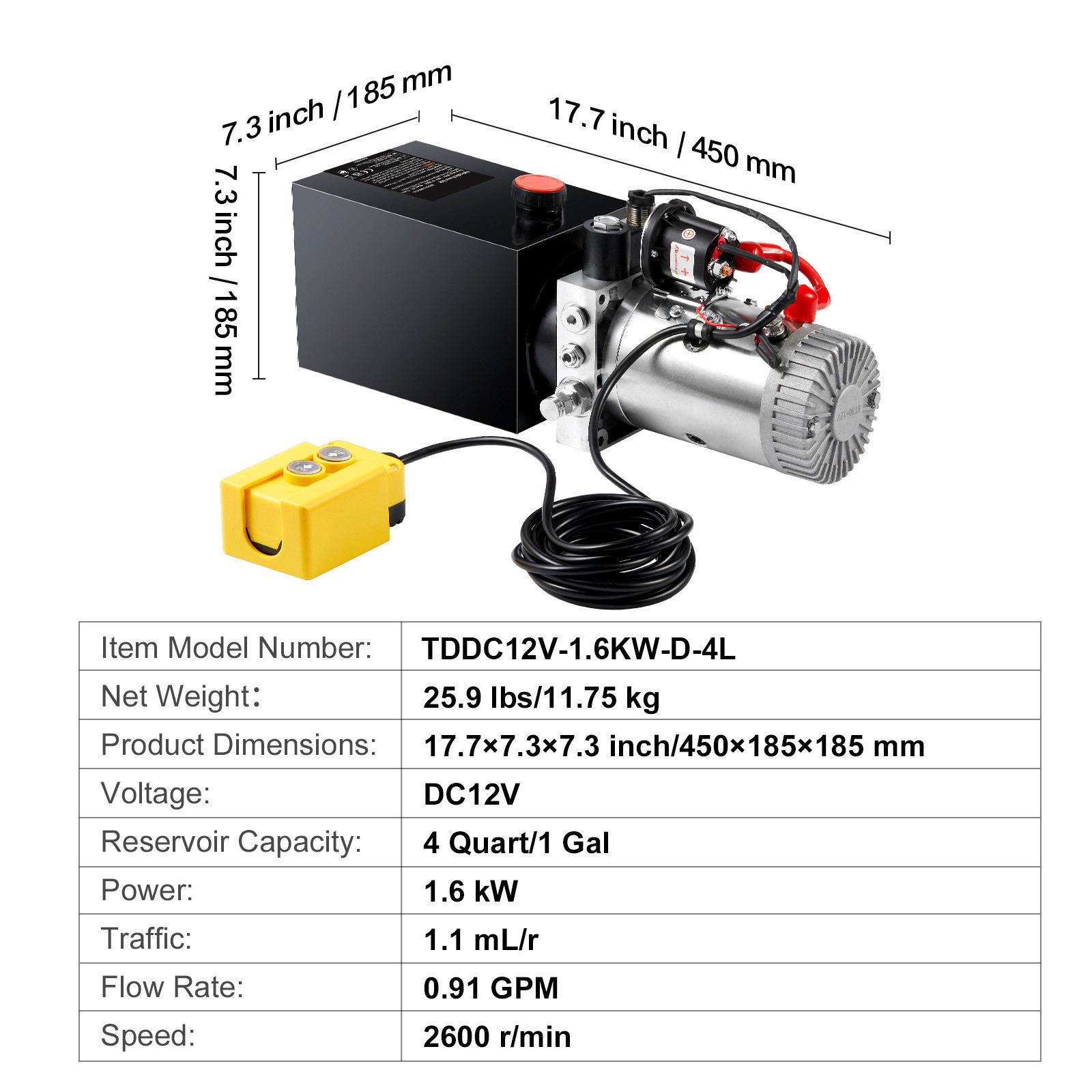 4 Quart Single Acting Hydraulic Dump Trailer Power Unit Lift Remote Remote