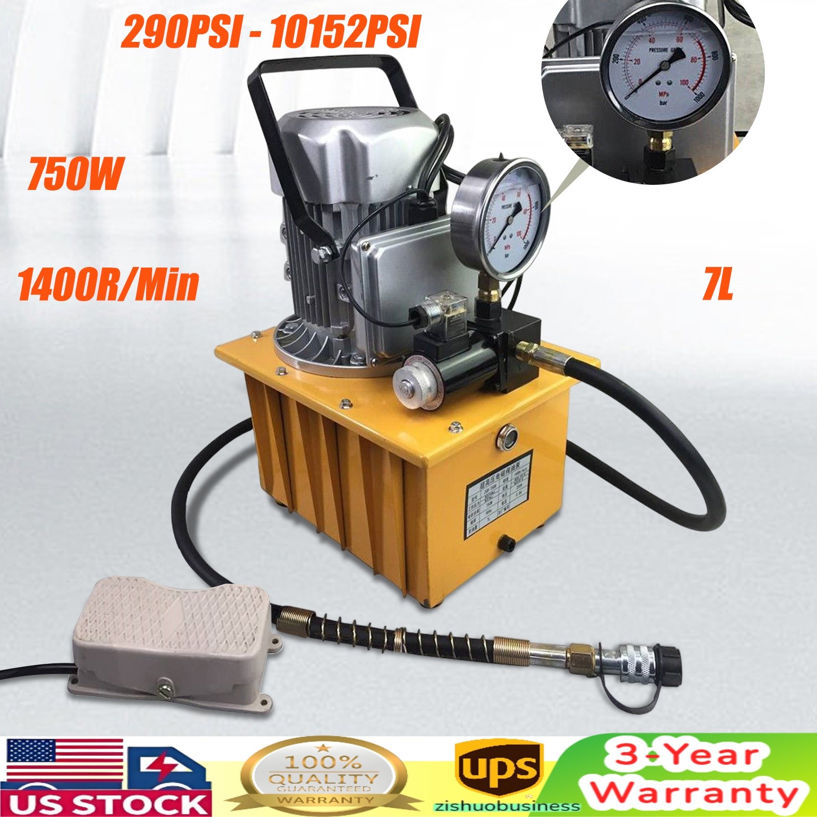 Single Acting Hydraulic Vane Pump Power Unit Pack with Oil Hose 1400r/Min 110V