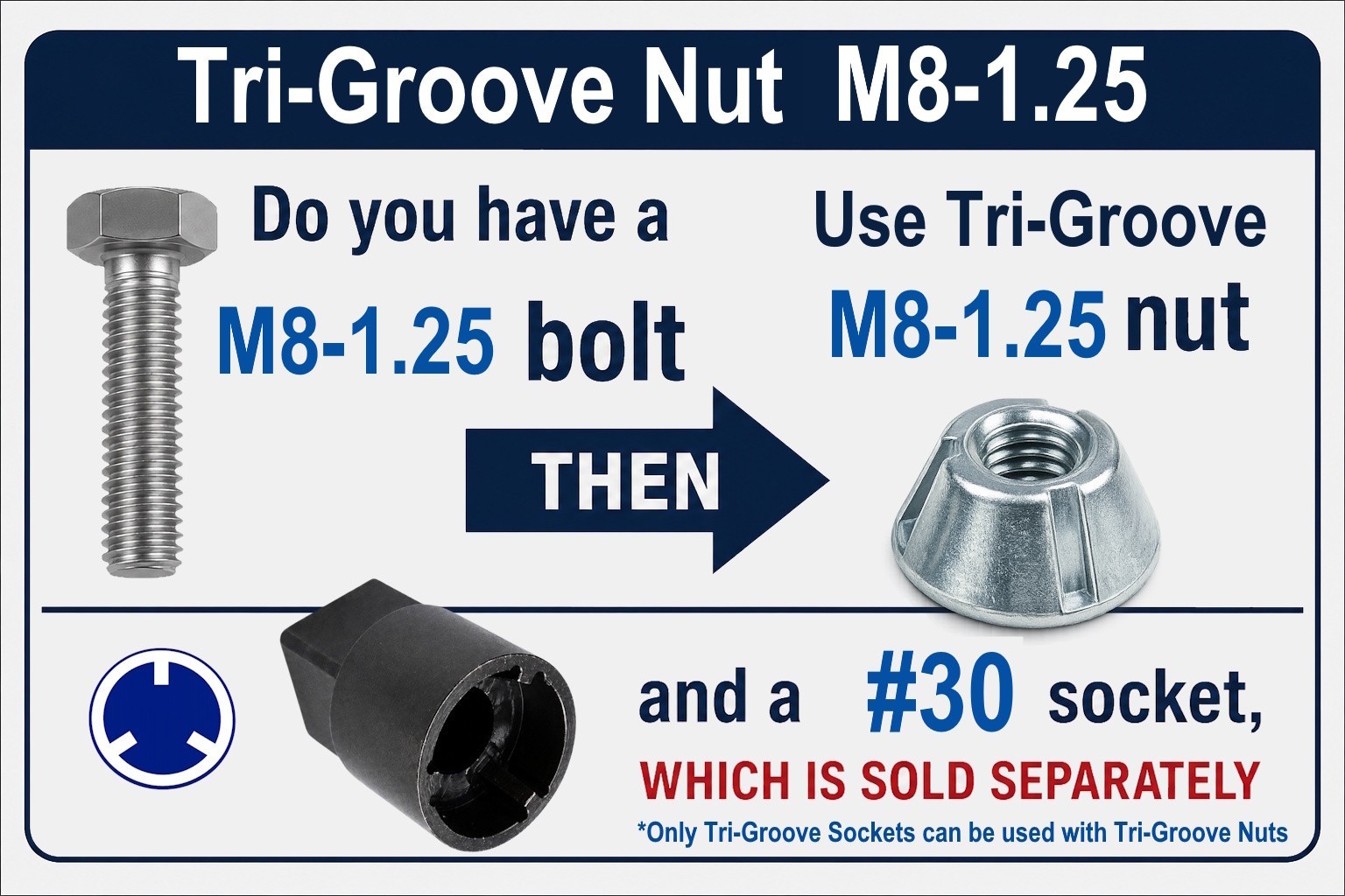 8 Pack M8-1.25 Tri Groove Security Nuts, Tamper Resistant, Anti-Theft, Trident