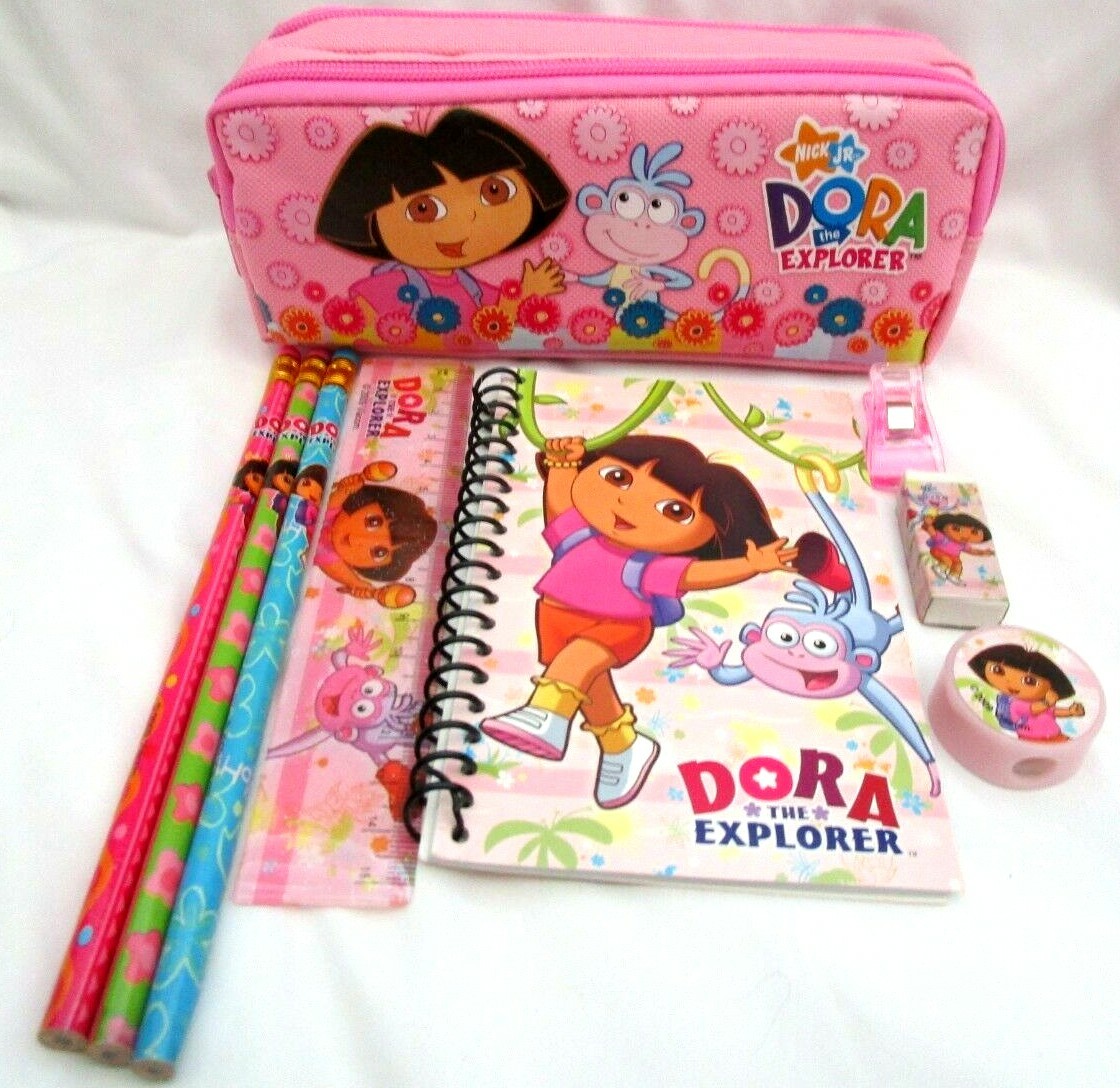 Dora The Explorer Light Pink Pencil Case Pouch + Stationary Set Combo-Brand New!