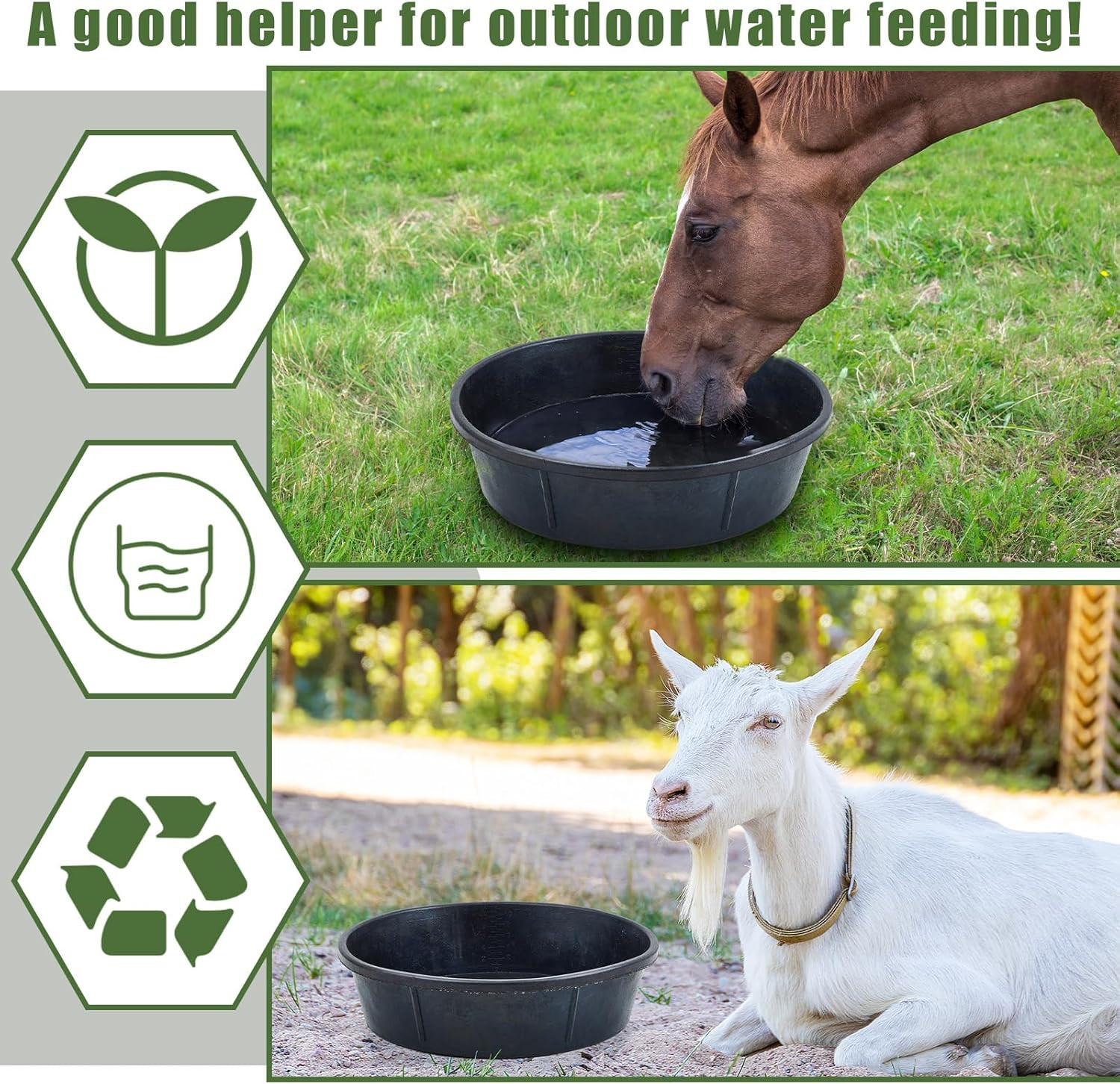 5 Pcs Rubber Feed Pan 12 Quart/ 3 Gallon Utility Horse Feed Bucket Rubber Bowl C