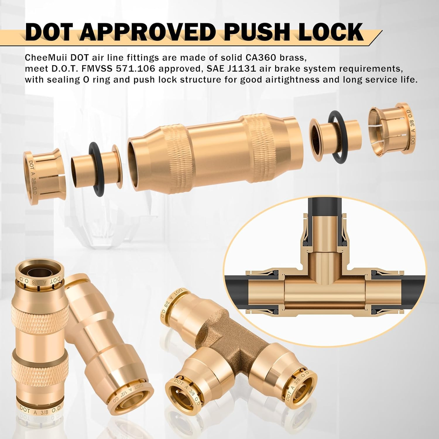 64 Pcs Brass DOT Air Line Fittings Kit Push Lock & Quick Connect Fittings NPT Th