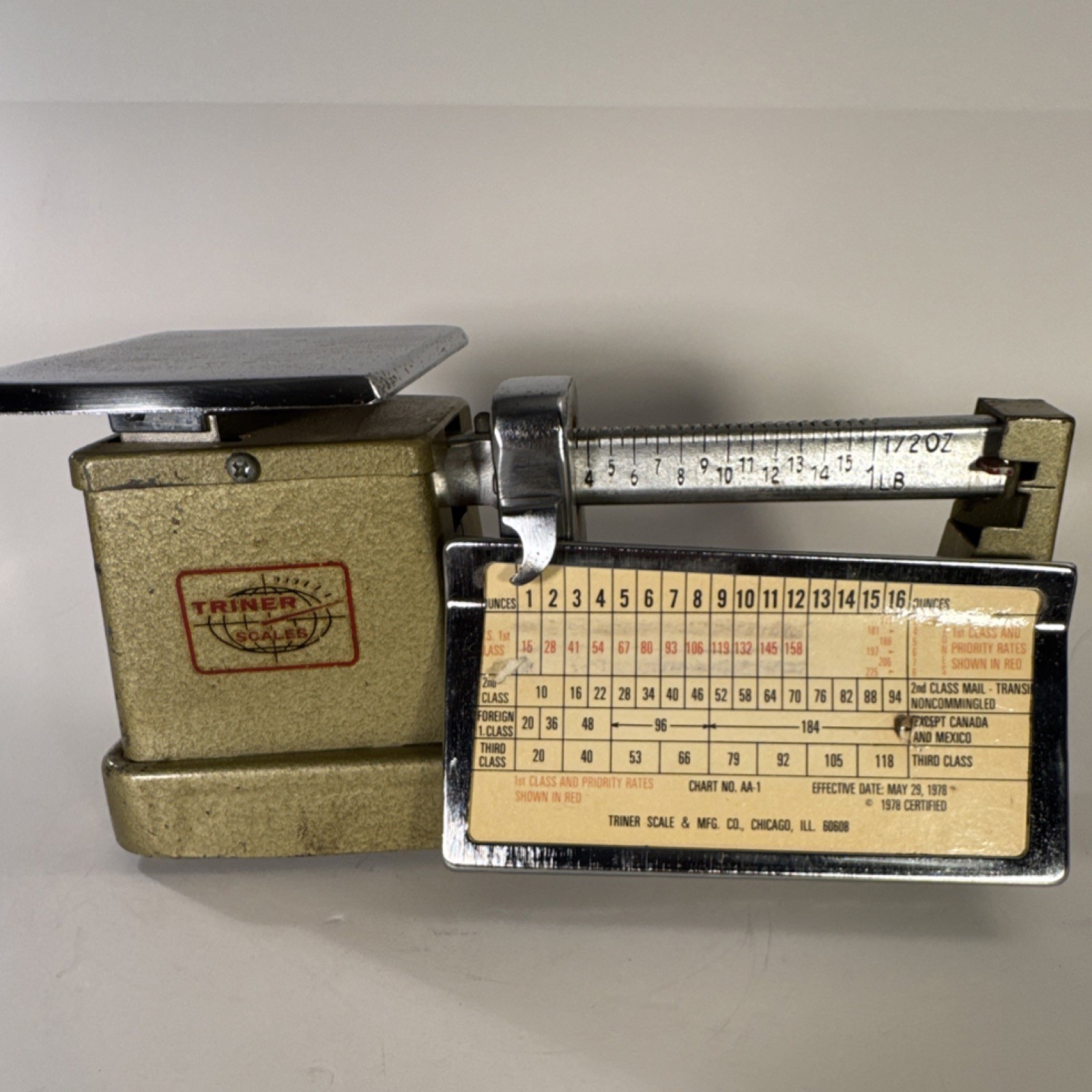 Triner AA-1 Vintage Postal Scale 1978 Certified Chicago IL
