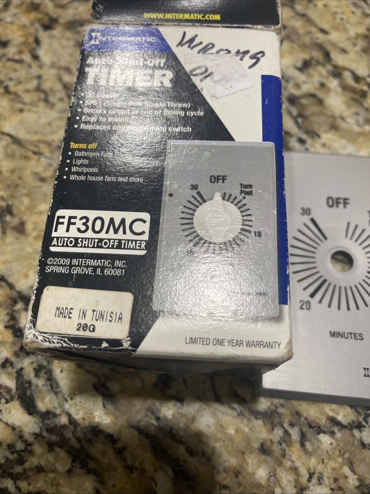 Intermatic FF30MC Auto Shut-Off Timer 30 Minute Time Limit SPST