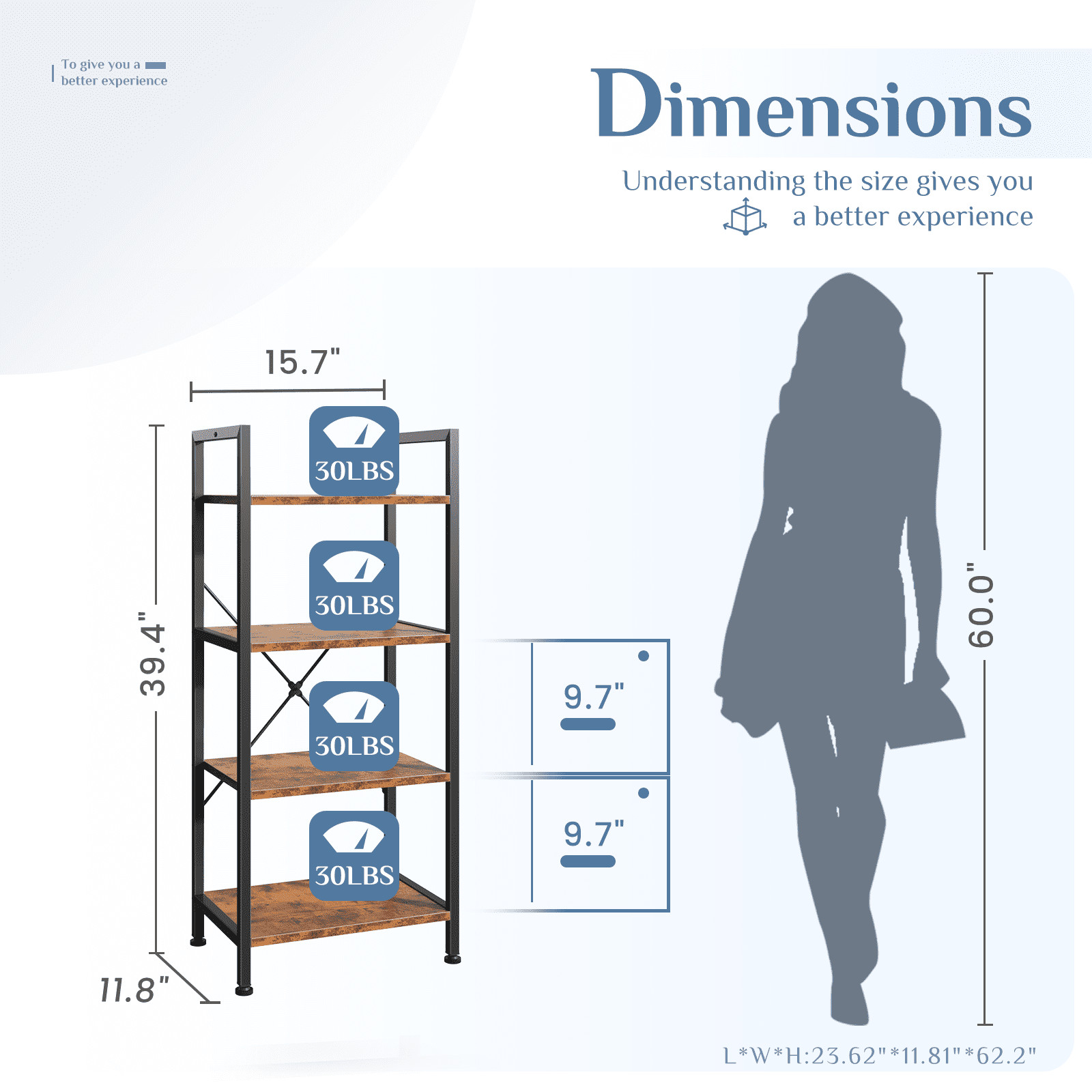 EDX Bookcase, 4 Tier Book Shelf, Storage Shelf, Classic Modern Bookcase for CDs