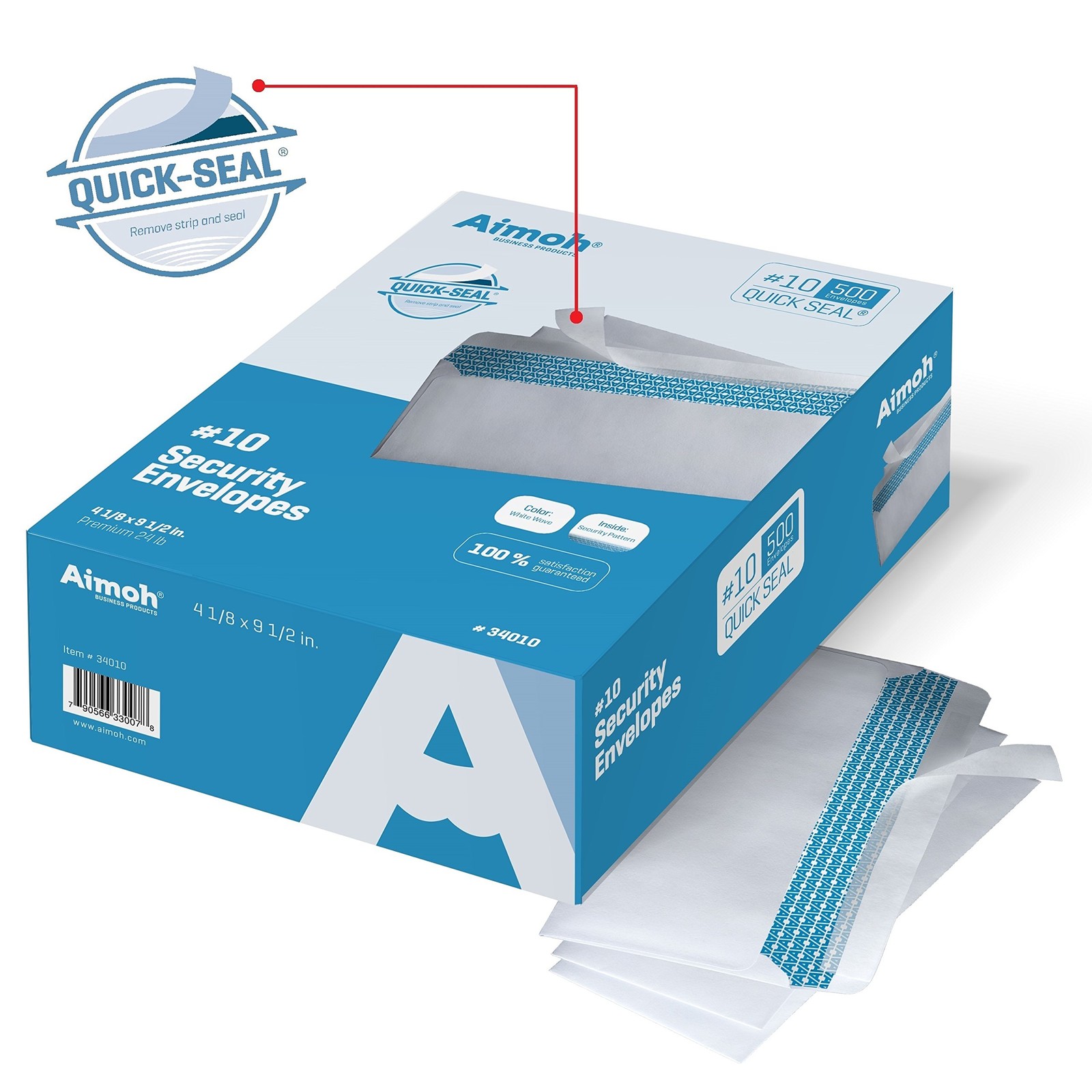 500 PCS #10 Security Self Seal Envelopes 41/8×91/2 Inch White 24LB 34010