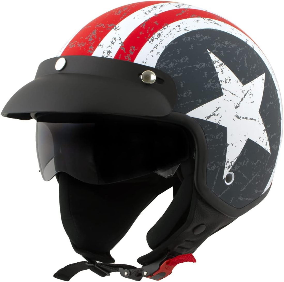 MPH9701DOT ‘Maverick’ 3/4 Open Face Stars and Stripes Motorcycle Helmet for Men