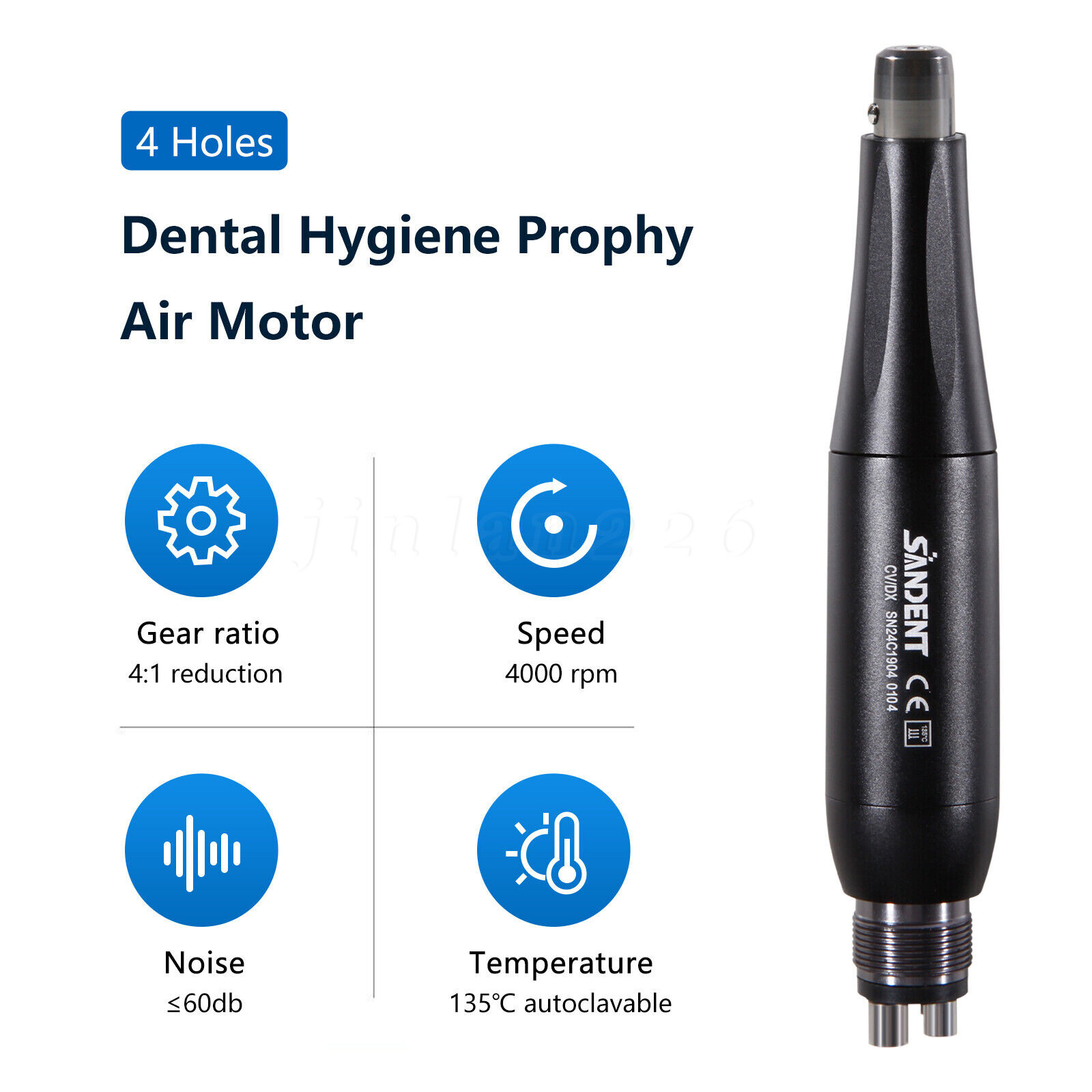 Dental 4:1 Reduction Hygiene Prophy Handpiece Air Motor 4 Holes 360° Swivel to