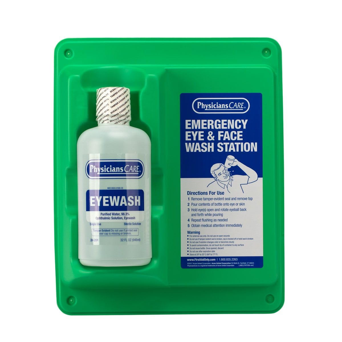 Physicianscare Wall-Mountable Eyewash Station with Single Bottle of Eye Wash Sol