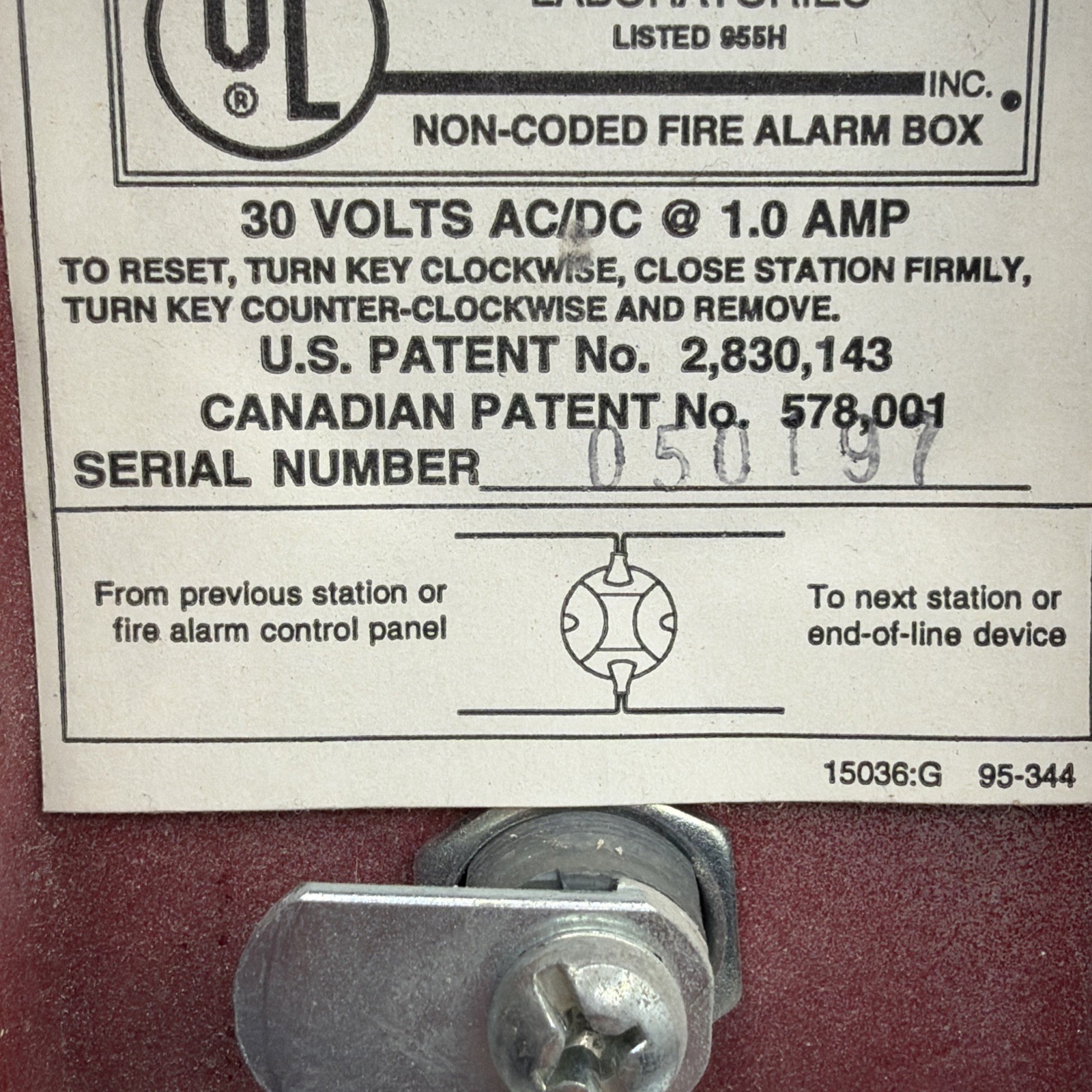 Fire-Lite BG-8 Fire Alarm Pull Station USED